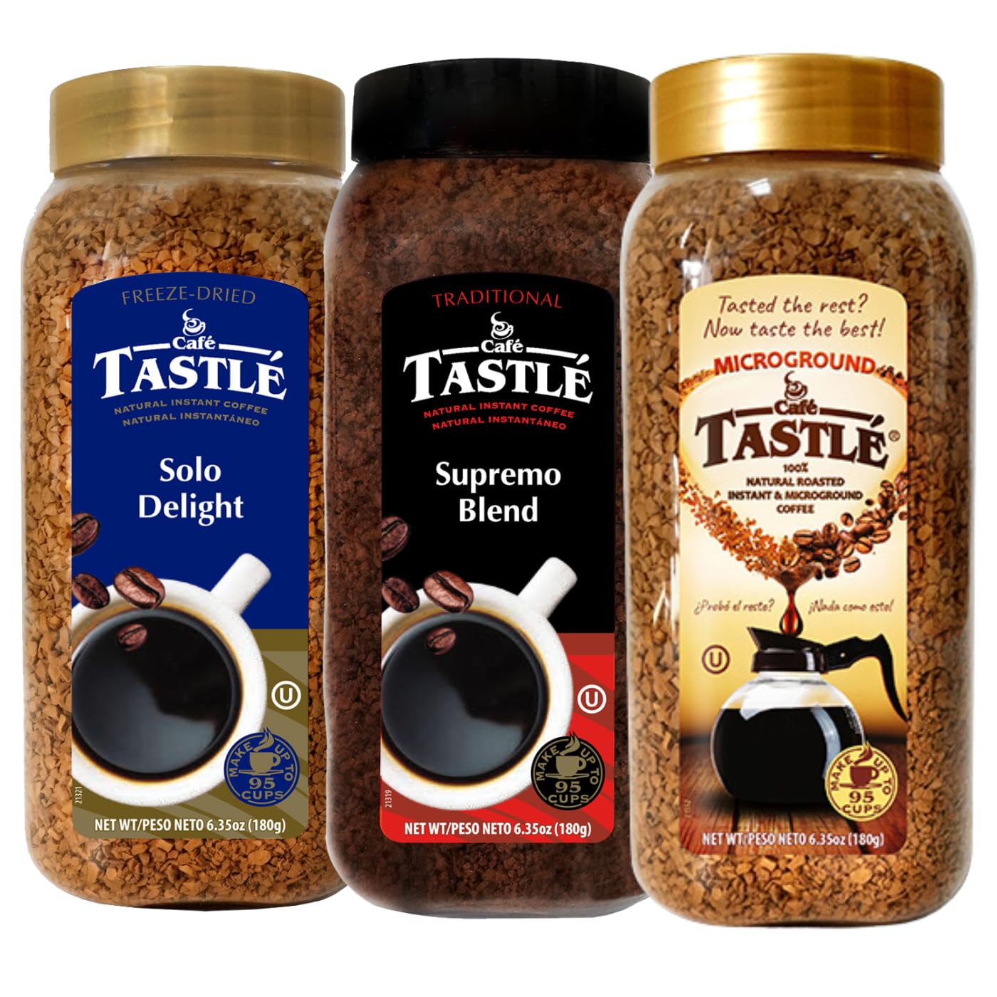 Café Tastlé Supremo Blend Premium Microground Coffee - 3 Jars (6.35oz Each, Total 19.05oz) - Perfect for Home Brewing, Office Use & Gifts
