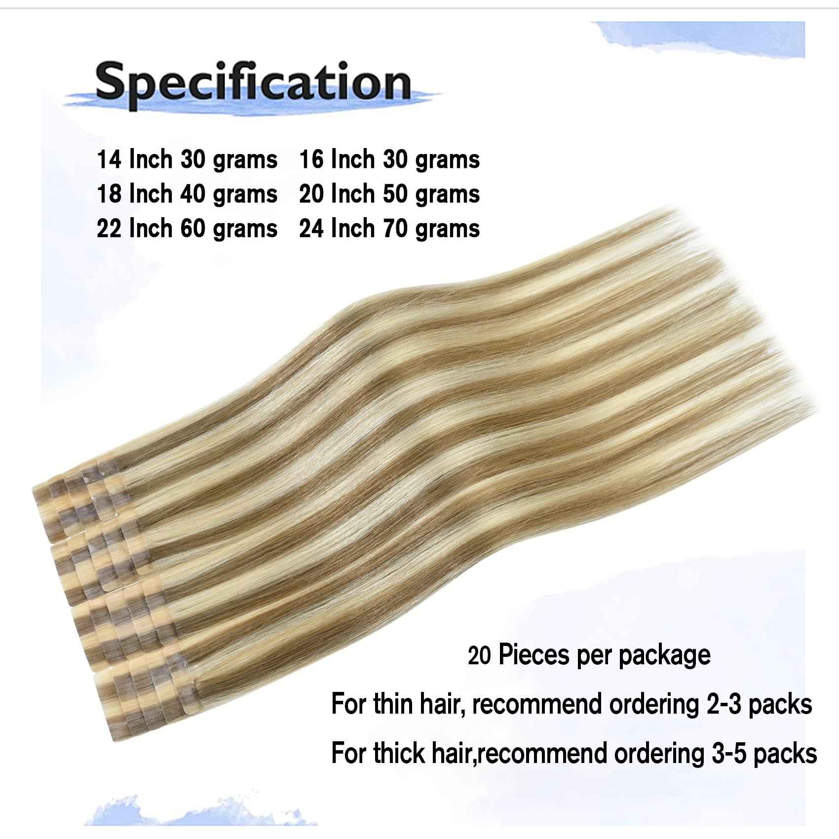 Premium 100% Remy Human Tape-In Hair Extensions - Ash Blonde & Bleach Blonde Mix, Silky Straight 20-Piece Set (18 Inch, 40g) | Natural Look for Everyday Wear, Parties & Special Occasions