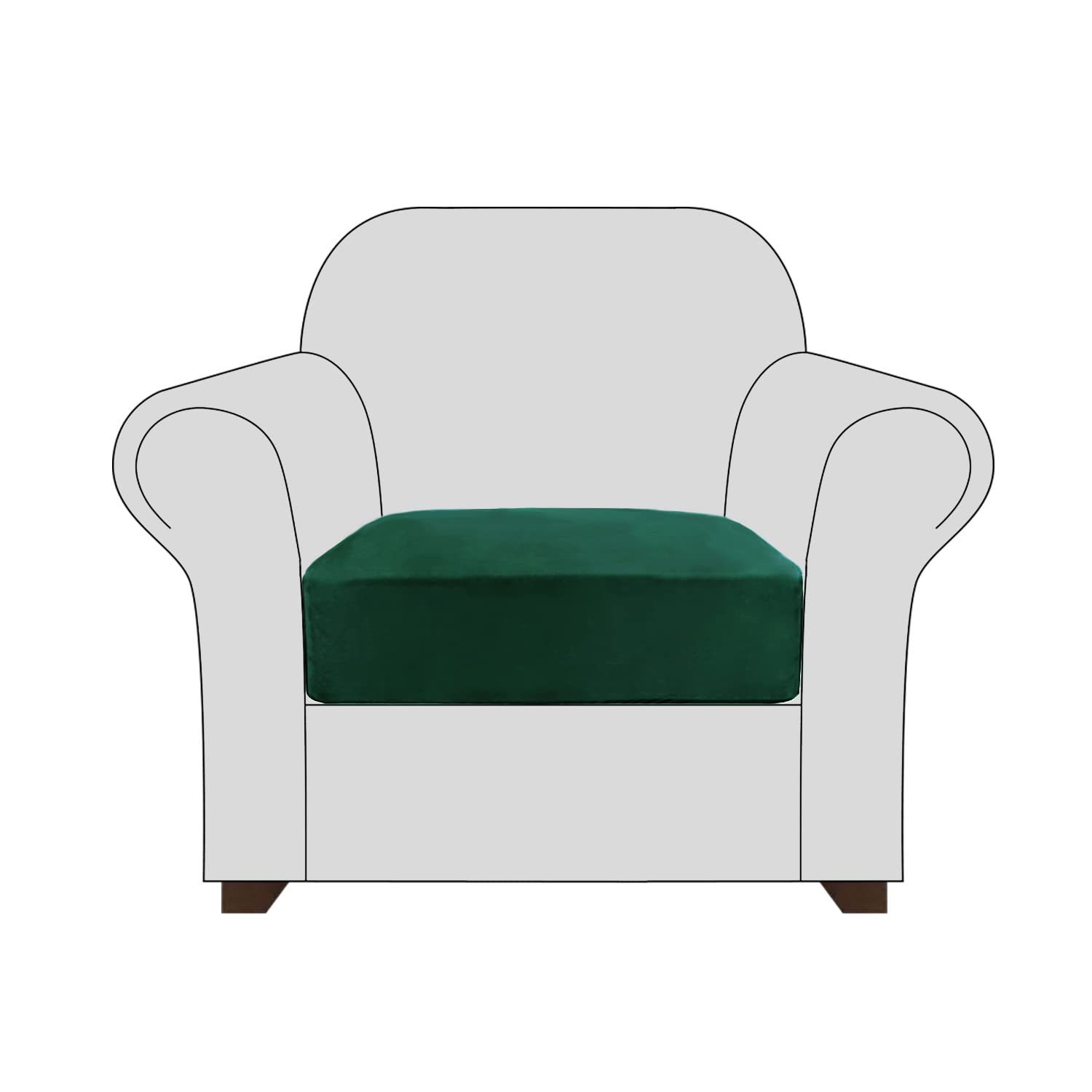 Premium Velvet Stretch Couch Cushion Covers - Soft Elastic Sofa Slipcovers for Furniture Protection (Dark Green, Small) - Perfect for Living Room, Bedroom & Home Decor