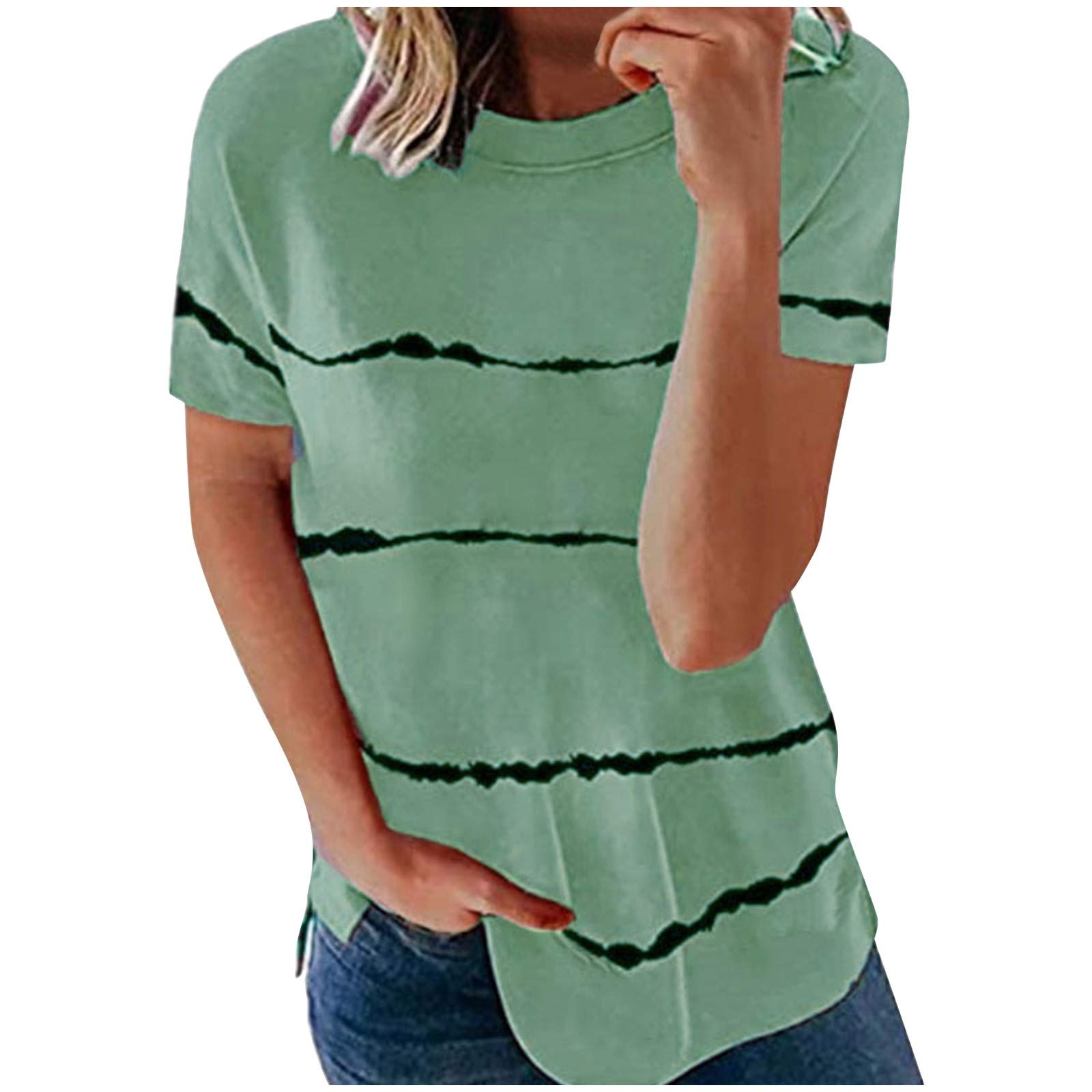 Women's Summer Striped Round Neck Short Sleeve T-Shirt - Loose Fit Fashion Blouse for Casual Wear, Beach Outings & Everyday Comfort
