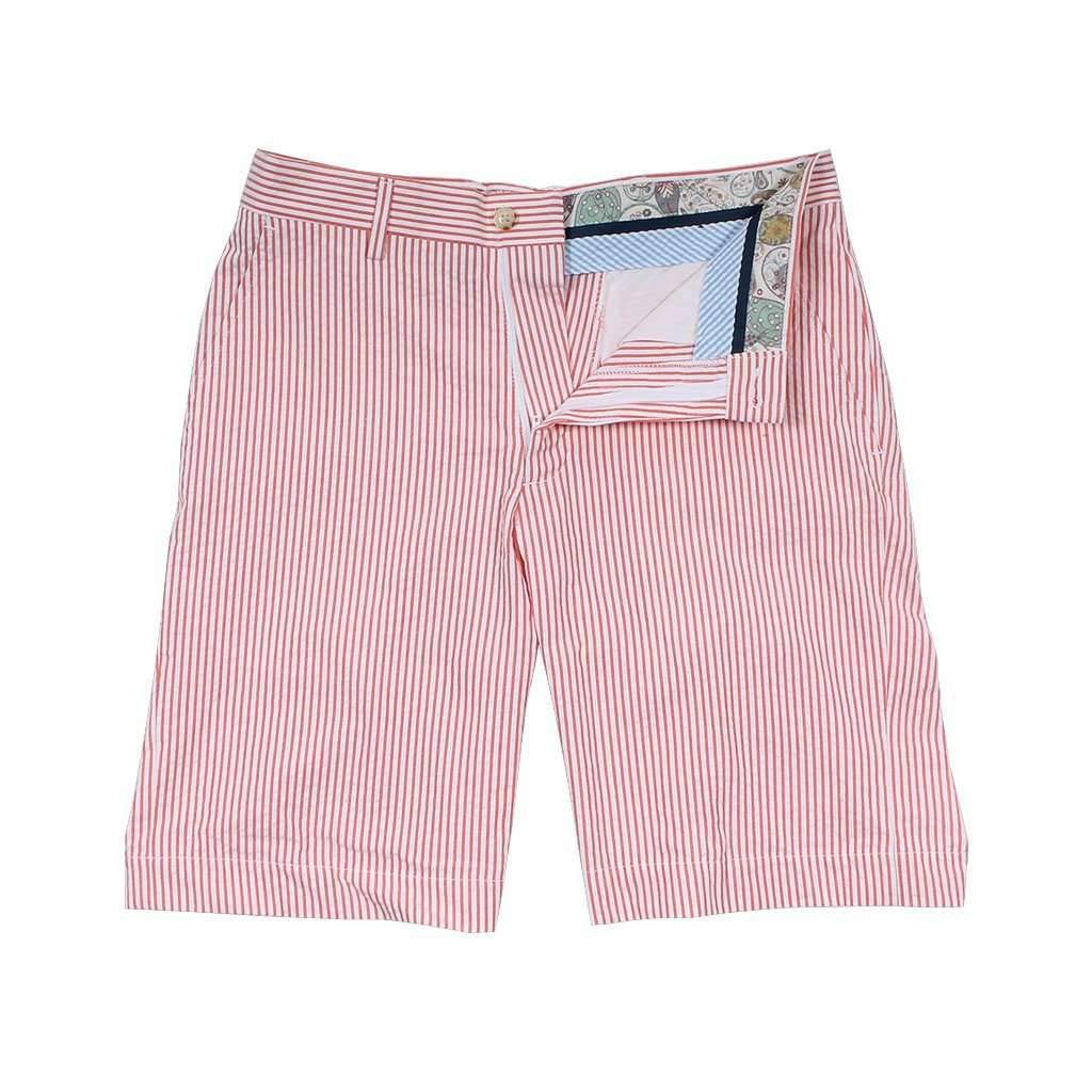 Country Club Prep Men's Orange Seersucker Shorts - Classic Summer Casual Shorts for Golf, Beach & Outdoor Activities