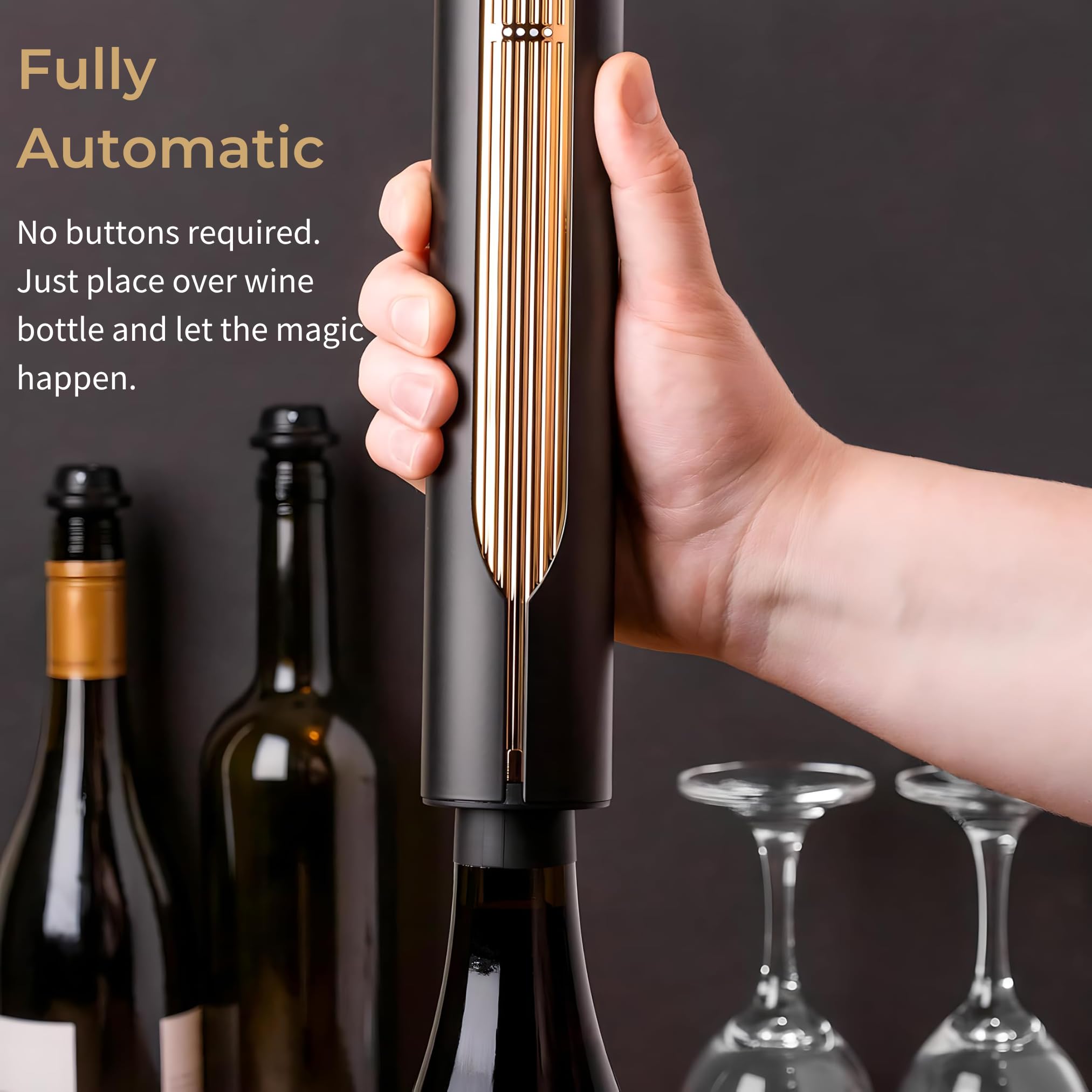 LINKSTYLE Electric Wine Opener - Automatic Wine Bottle Opener with Charging Base & Stainless Steel Foil Cutter, Rechargeable Corkscrew for Easy Opening - Perfect Wine Gift for Women & Men (Gold) - Ideal for Dinner Parties, Weddings & Home Entertaining