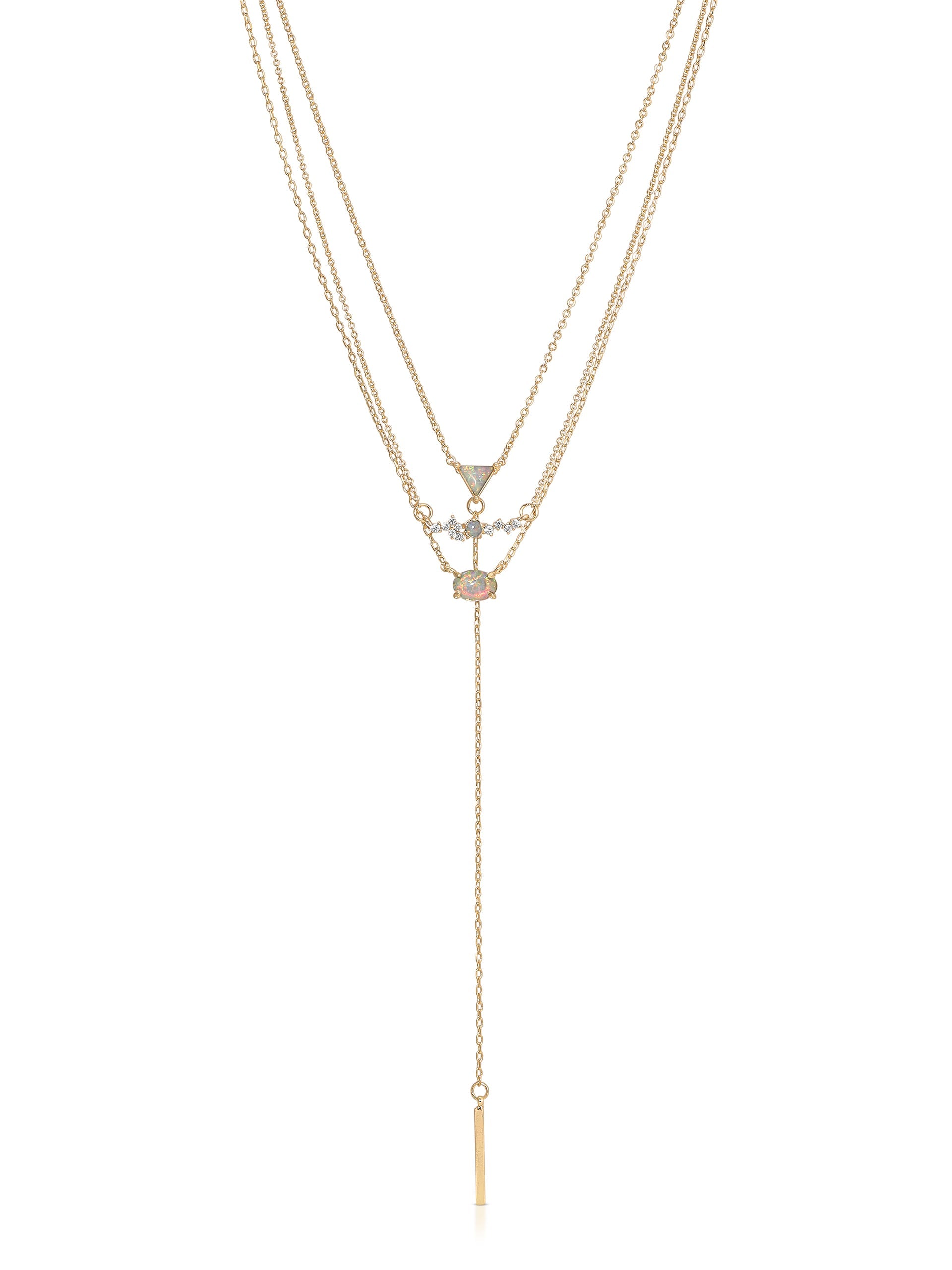 Layered Opal Lariat Necklace Set of 3 - Elegant Stackable Necklaces for Women, Perfect for Weddings, Parties & Everyday Wear