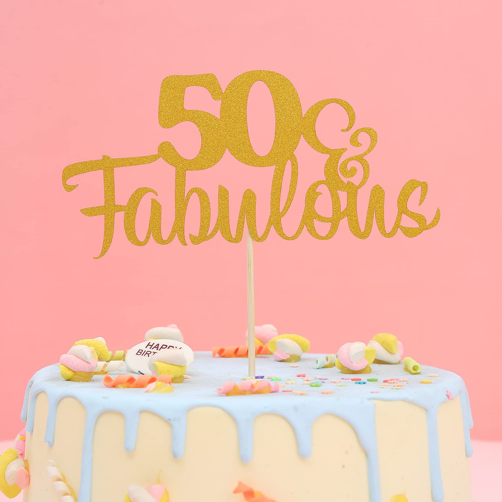 Gold Glitter 50th Birthday Cake Topper - Single-Side Sturdy Decoration for Anniversary, Wedding & Party | Cheers to Fifty Years Celebration | Perfect for 50th Birthday Cakes, Retirement Parties & Milestone Events