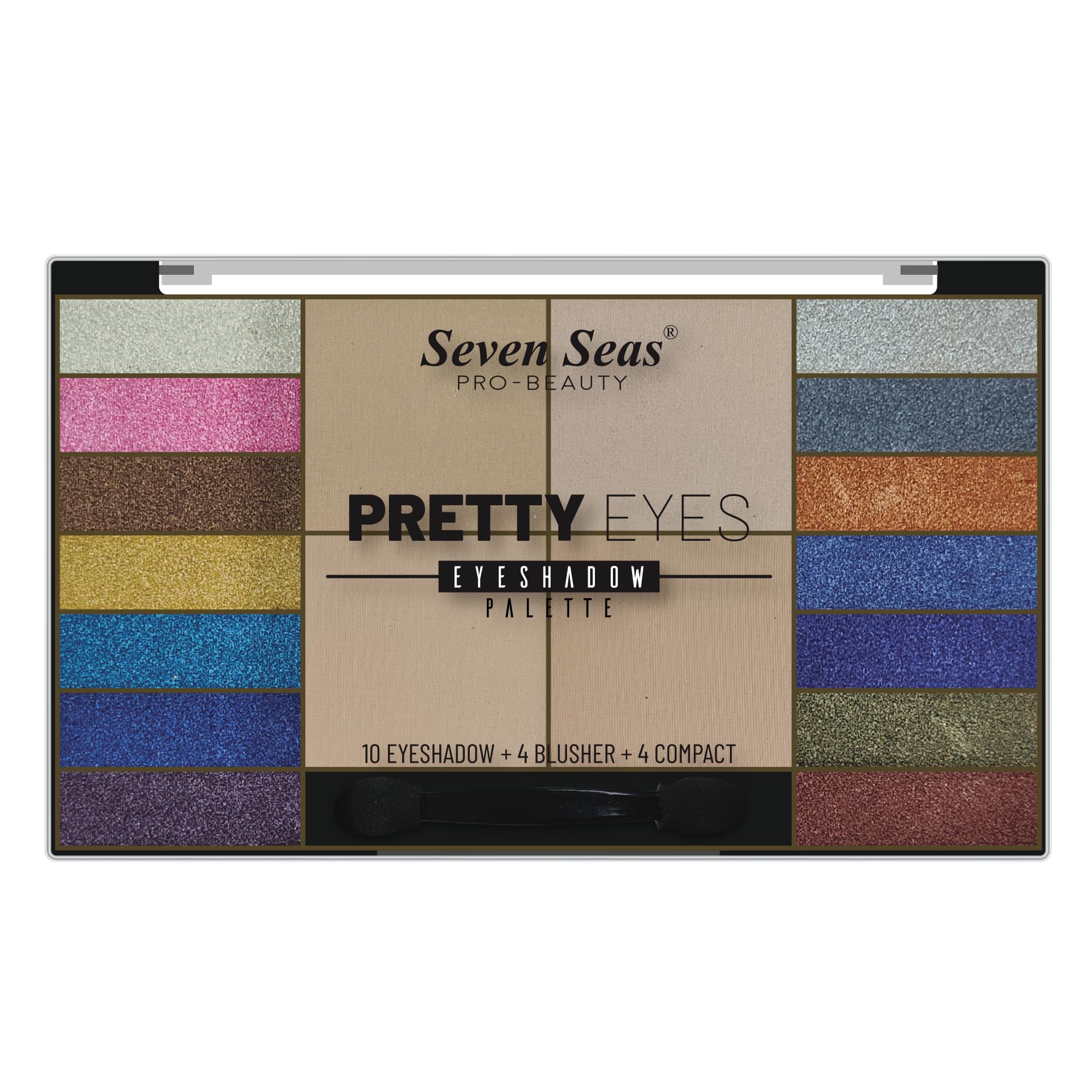 Seven Seas Pretty Eye Eyeshadow Palette - Highly Pigmented, Long-Lasting & Blendable | 35Gm Multicolor Shimmer & Glitter Makeup Palette for Day to Night Looks | Perfect for Parties, Weddings & Special Occasions