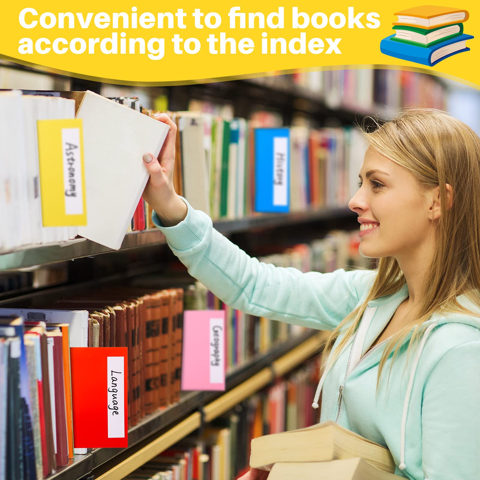 18 Pack Colorful Plastic Book Shelf Dividers - 6 x 12 Inch Library Shelf Organizers with 36 Stickers, Classroom Supplies for School, Office & Home Organization (Assorted Colors) - Perfect for Classroom Libraries, Bookstores & Home Bookshelves