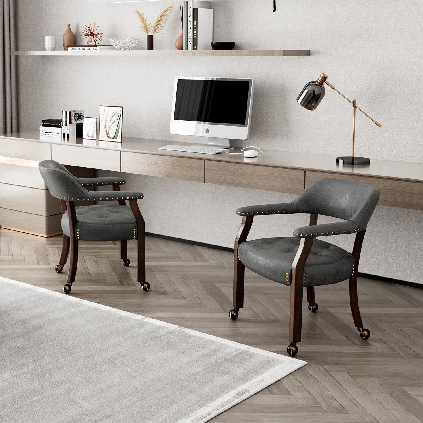 LEEMTORIG Large Rolling Dining Chairs with Casters & Arms - 26