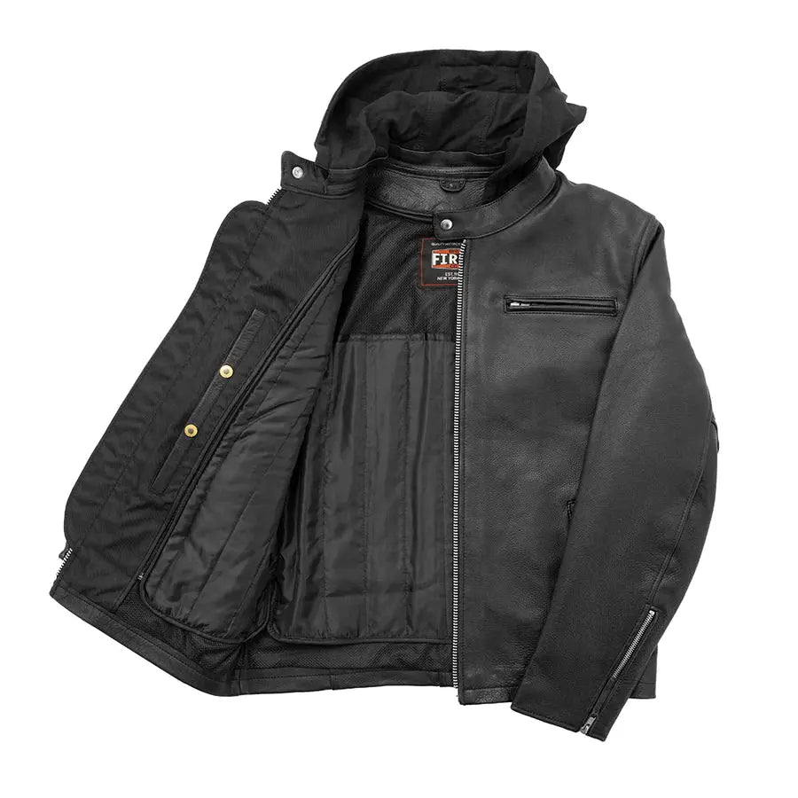 Open Road Men's Hooded Leather Motorcycle Jacket - Premium Biker Jacket for Riding & Streetwear Fashion