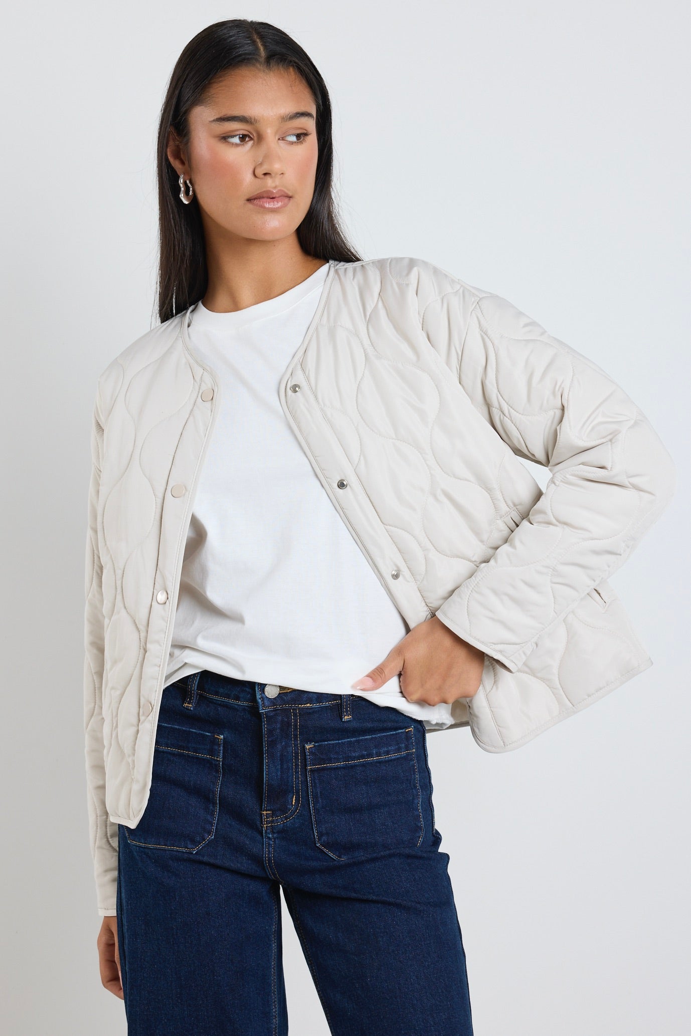 Apex Putty Collarless Puffer Jacket - Lightweight Winter Coat for Women, Water-Resistant & Warm - Perfect for Outdoor Activities, Travel & Casual Wear