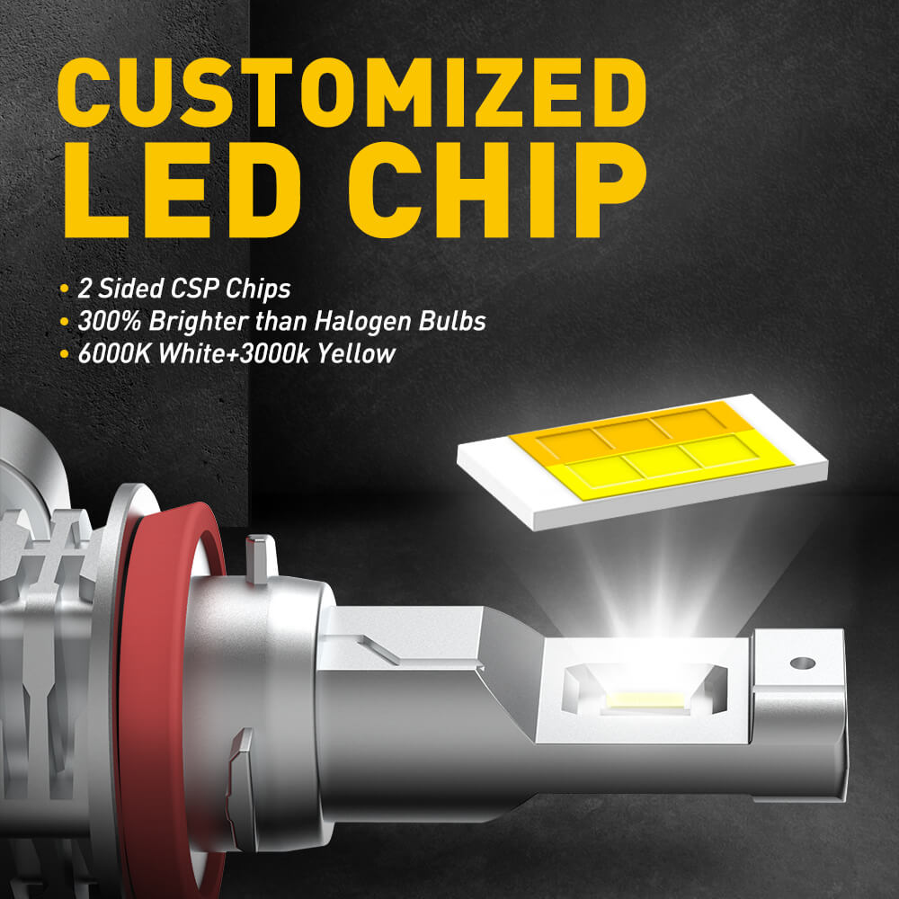 AUXITO H11 H8 H9 LED Fog Light Bulbs - 300% Brighter, Fanless Design, 6000K White/3000K Golden Yellow, 18W CSP LED Chips - Perfect for Trucks, SUVs, and Off-Road Vehicles in Foggy or Low Visibility Conditions