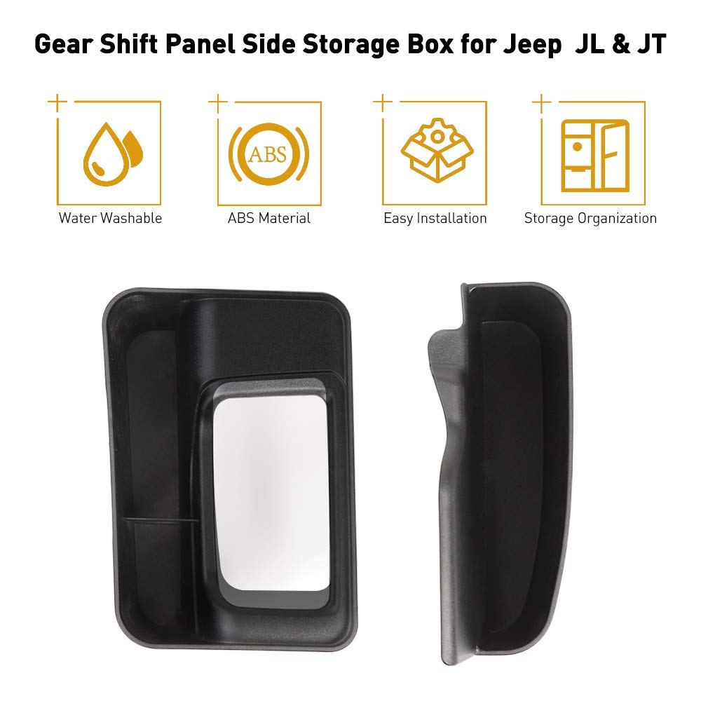 Savadicar JL GearTray - Auto Transmission Shifter Side Storage Organizer for 2018-2022 Jeep Wrangler JL/JLU & Gladiator JT - Black Interior Accessories - Perfect for Storing Phones, Keys & Small Items While Off-Roading or Daily Driving