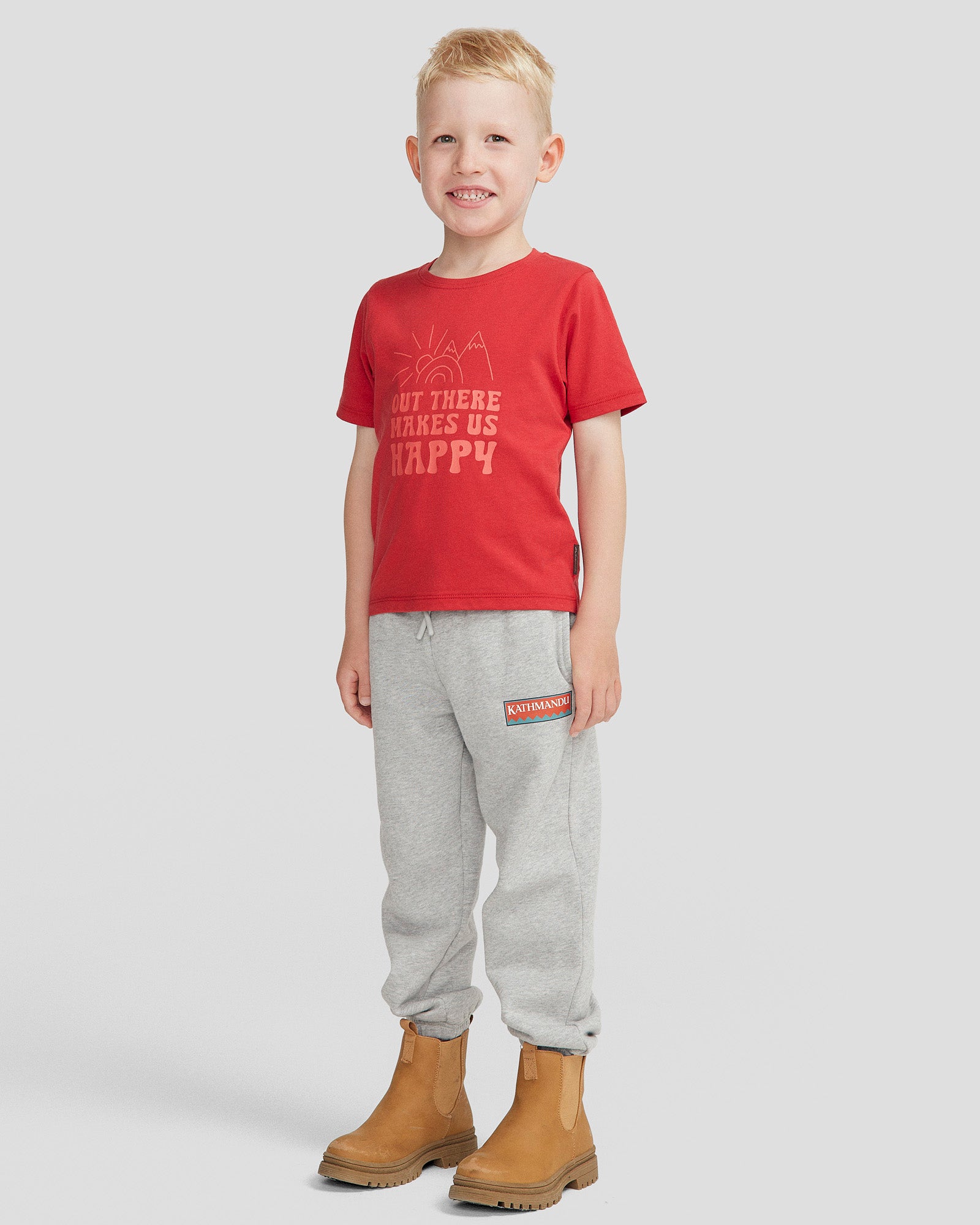 Kids' Happy Organic Cotton T-Shirt - Classic Red | Soft & Comfortable Eco-Friendly Tee for Boys & Girls | Perfect for Playtime, School & Family Outings