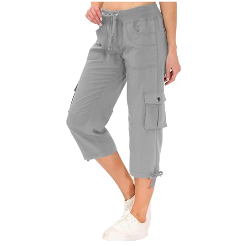 Womens Cargo Capris-gray