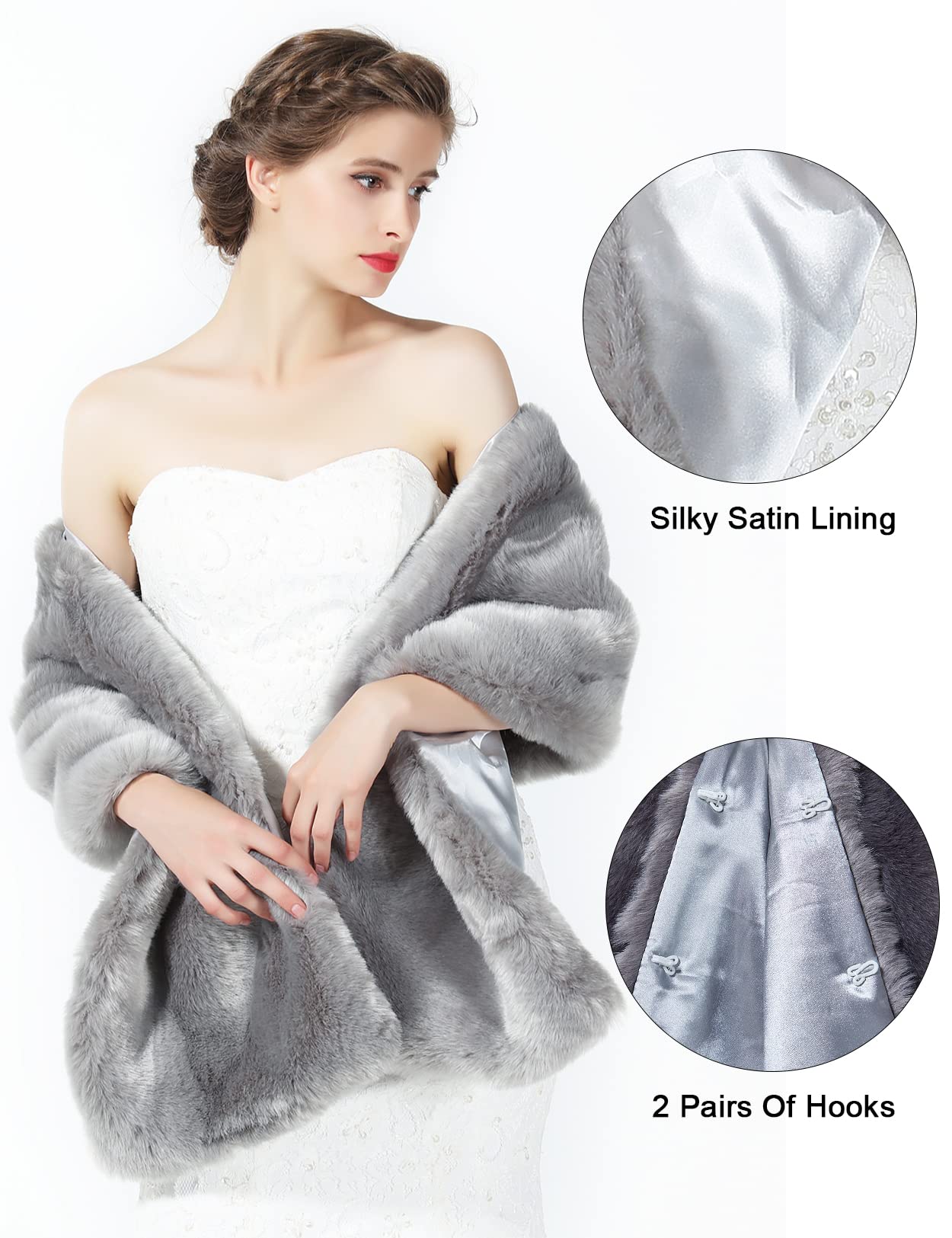 Luxury Faux Fur Shawl Wrap for Women - Elegant Wedding Bridal Stole, Winter Cover Up & Bridesmaid Cape - Perfect for Weddings, Parties, and Cold Weather Fashion