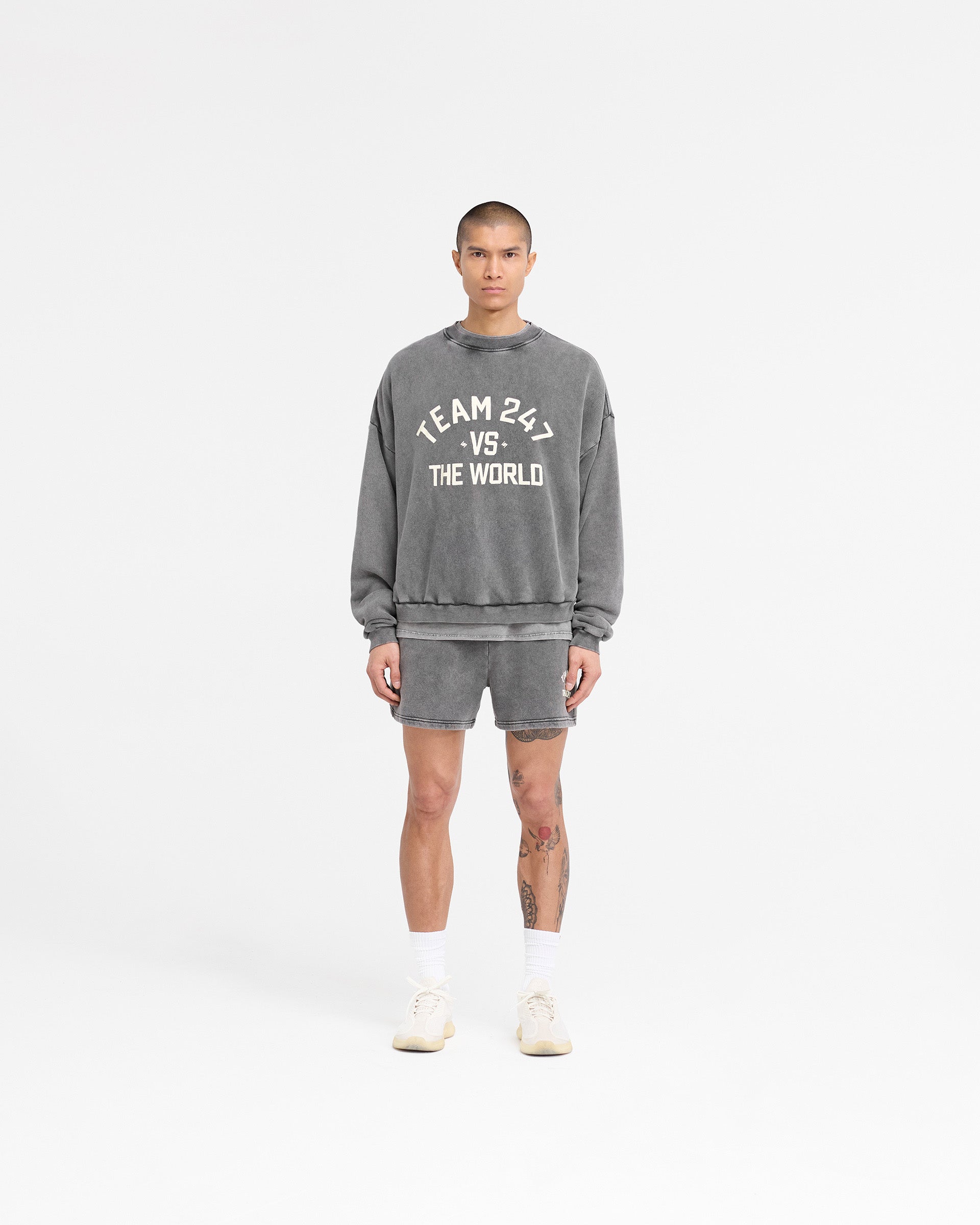 247 Vs The World Boxy Sweater - Oversized Unisex Pullover in Pewter Gray | Trendy Streetwear for Casual Outfits & Layering