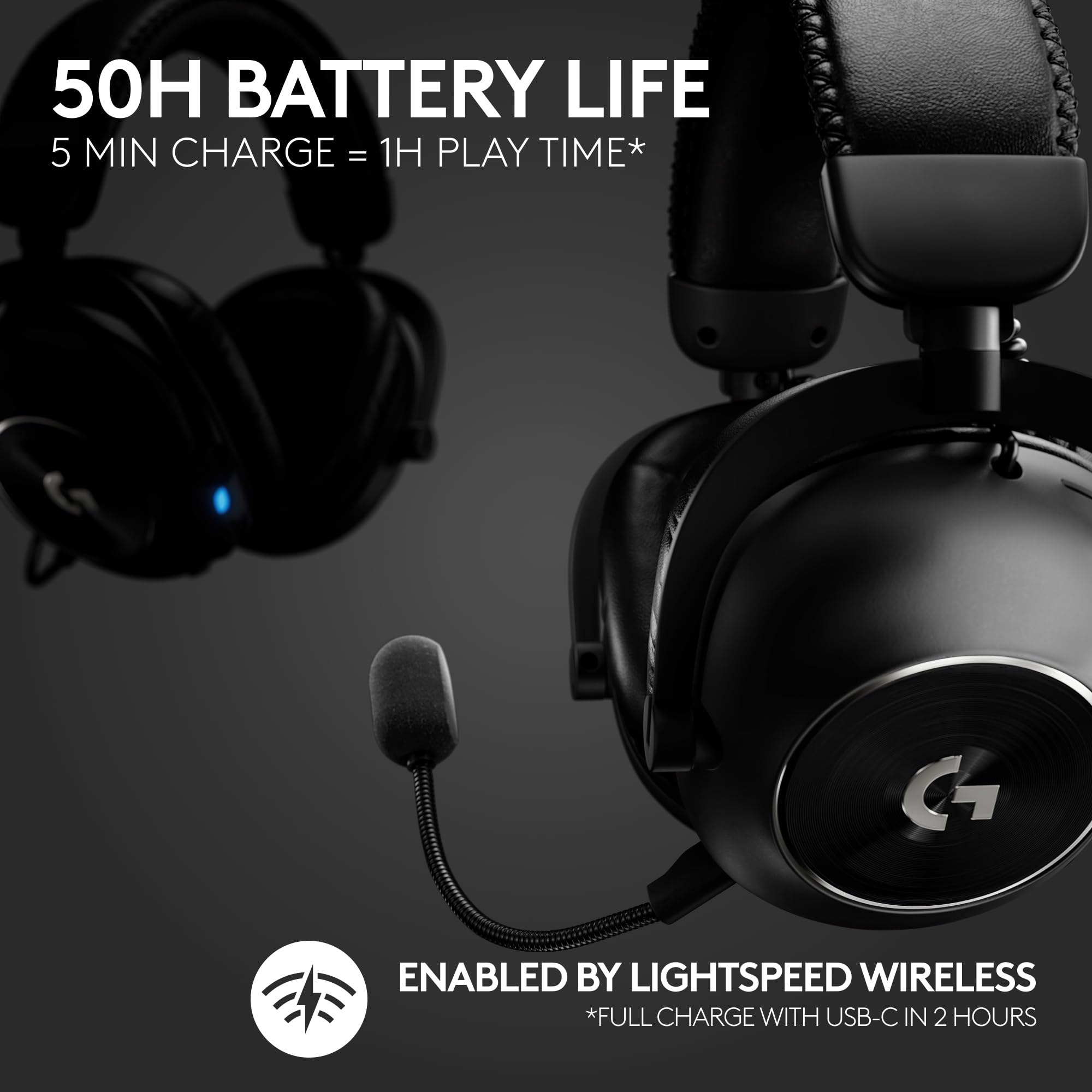 Logitech G PRO X 2 Lightspeed Wireless Gaming Headset with Detachable Mic - 50mm Graphene Drivers, DTS:X 2.0 7.1 Surround Sound - Bluetooth/USB/3.5mm Compatible with PC, PS5, PS4, Nintendo Switch - Black - Perfect for Competitive Gaming & Streaming