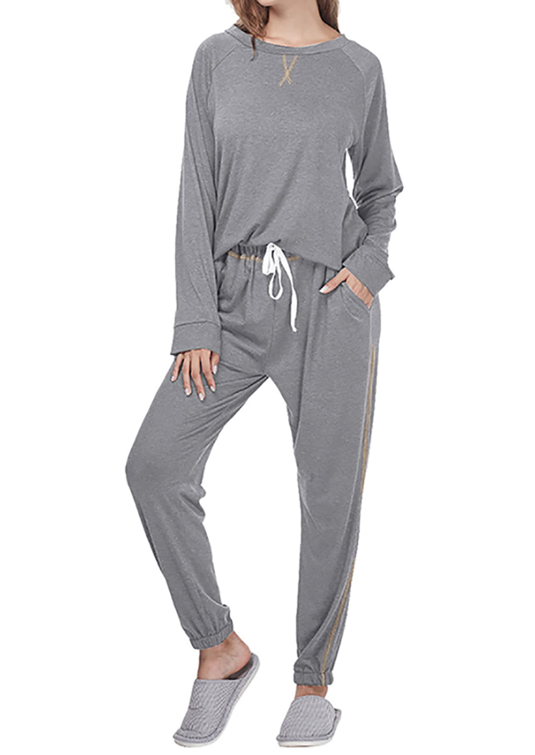 Cysincos Women's 2-Piece Sweatsuit Set - Long Sleeve Pullover & Drawstring Jogger Pants - Soft Loungewear & Pajama Outfit for Home, Yoga, and Casual Wear