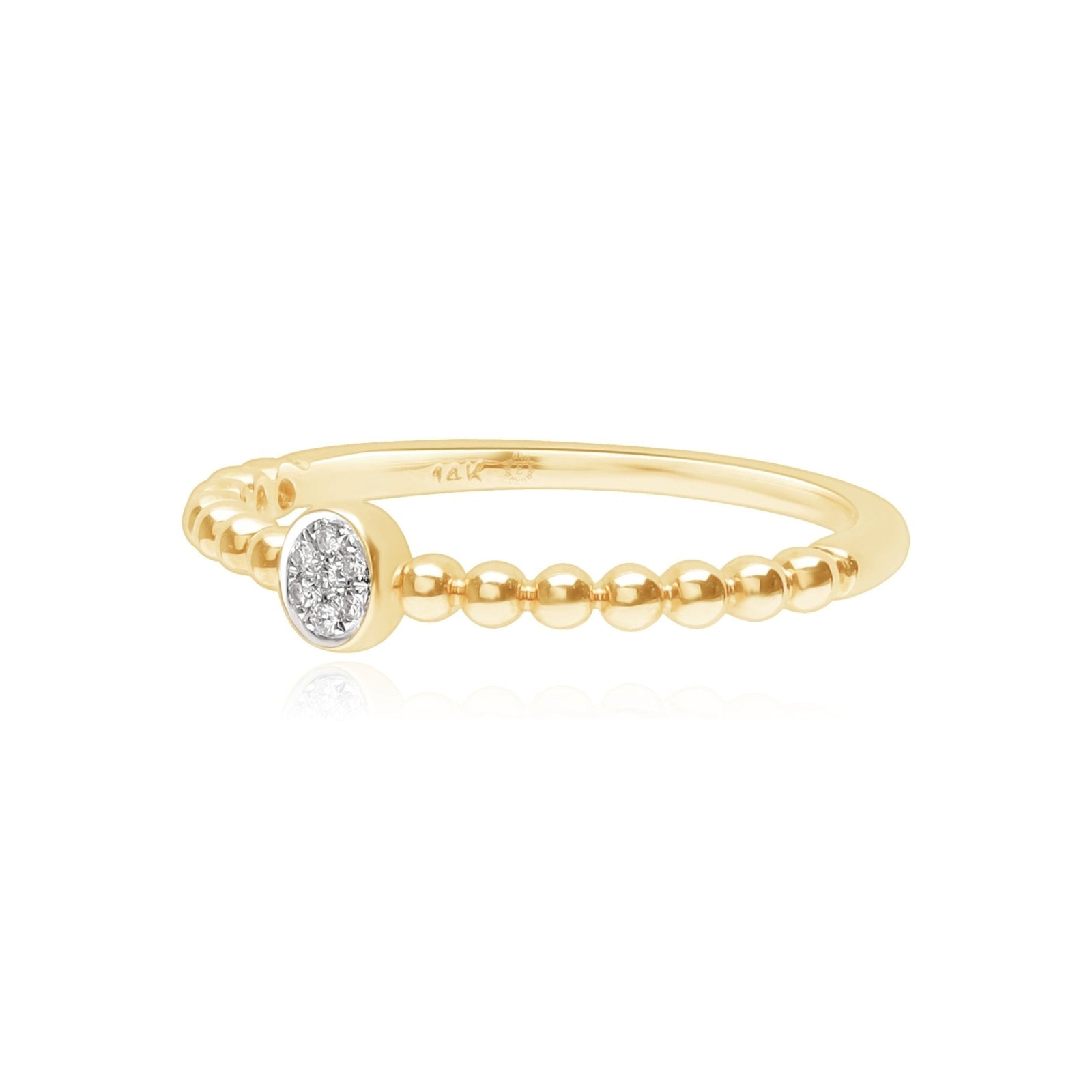 14K Yellow Gold Diamond Pave Disc Beaded Ring - Elegant Stackable Jewelry for Women, Perfect for Weddings, Anniversaries & Everyday Wear
