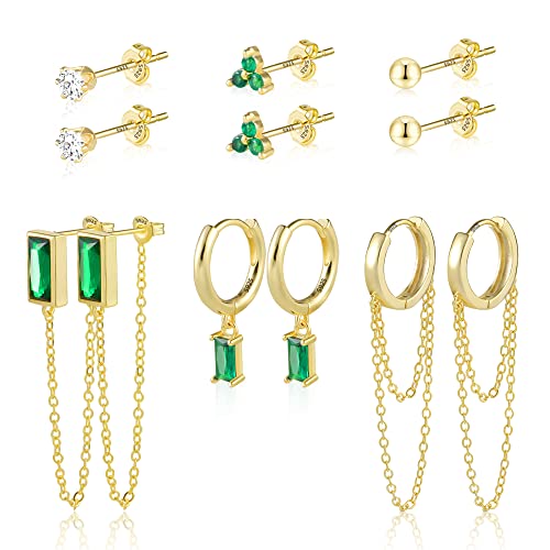 6Pairs Gold Emerald