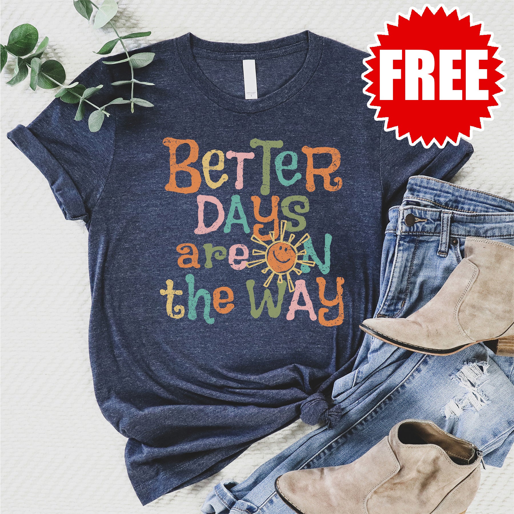 Better Days Tee - Soft Heather Navy Cotton T-Shirt for Men & Women | Casual Everyday Wear, Street Style, Lounge Comfort