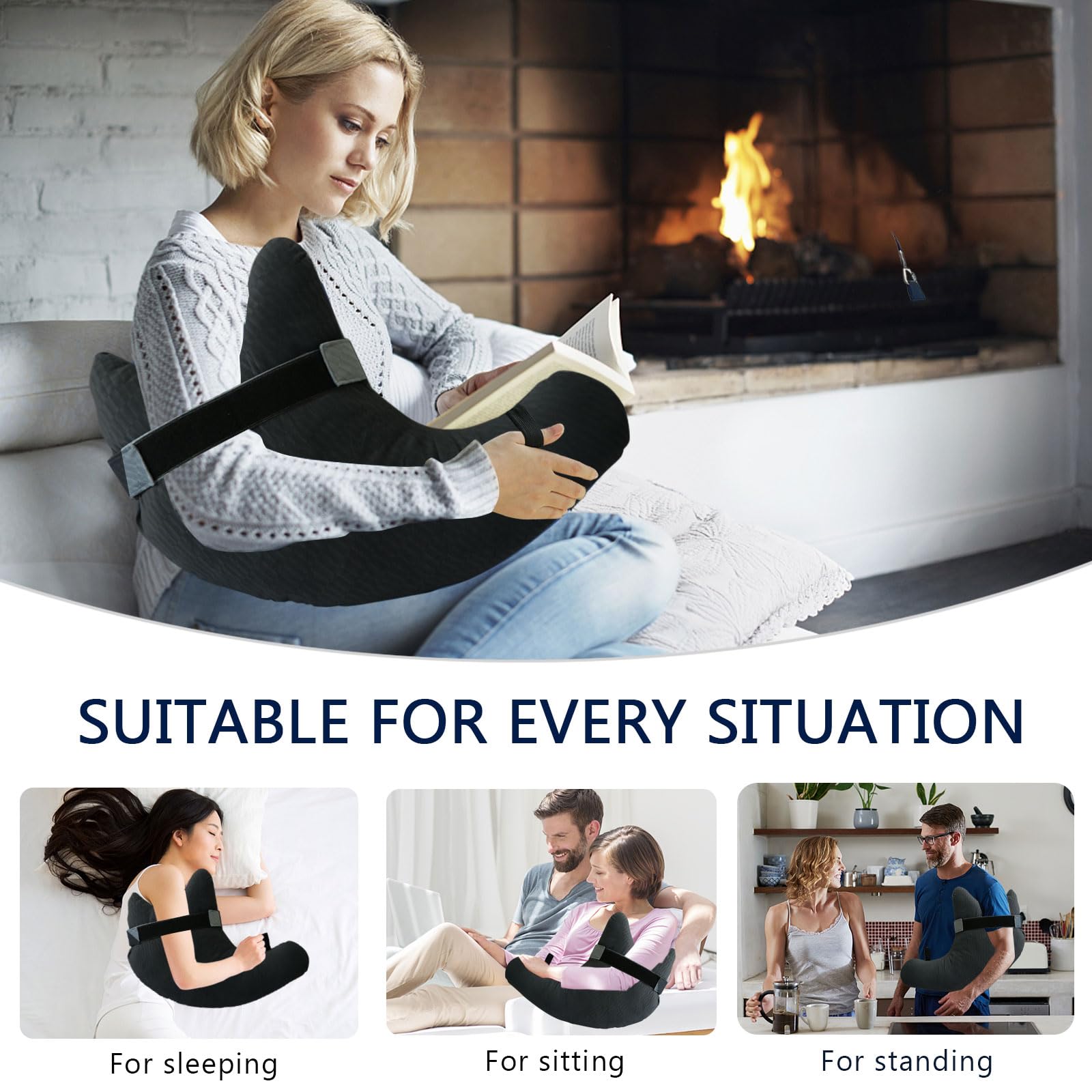 Orthopedic Shoulder Surgery Pillow for Pain Relief - Post-Surgery Recovery & Rotator Cuff Support - Comfortable Arm Pillow for Adults & Side Sleepers with Neck Support (Black with Adjustable Strap) - Perfect for Post-Op Recovery, Sleeping Comfort & Shoulder Injury Rehabilitation