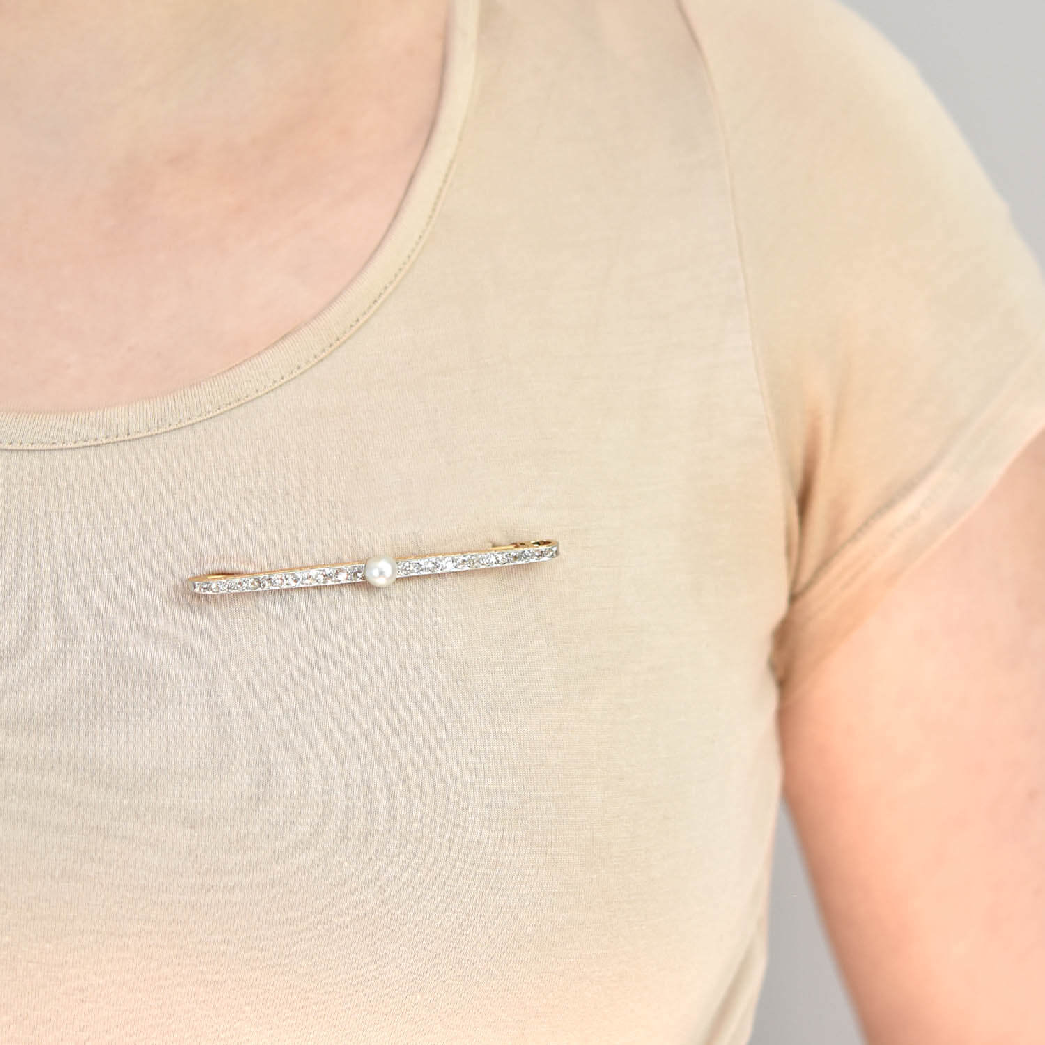 Edwardian 18kt Gold & Platinum Pearl Diamond Bar Pin - 3ctw Vintage Jewelry for Weddings & Special Occasions
