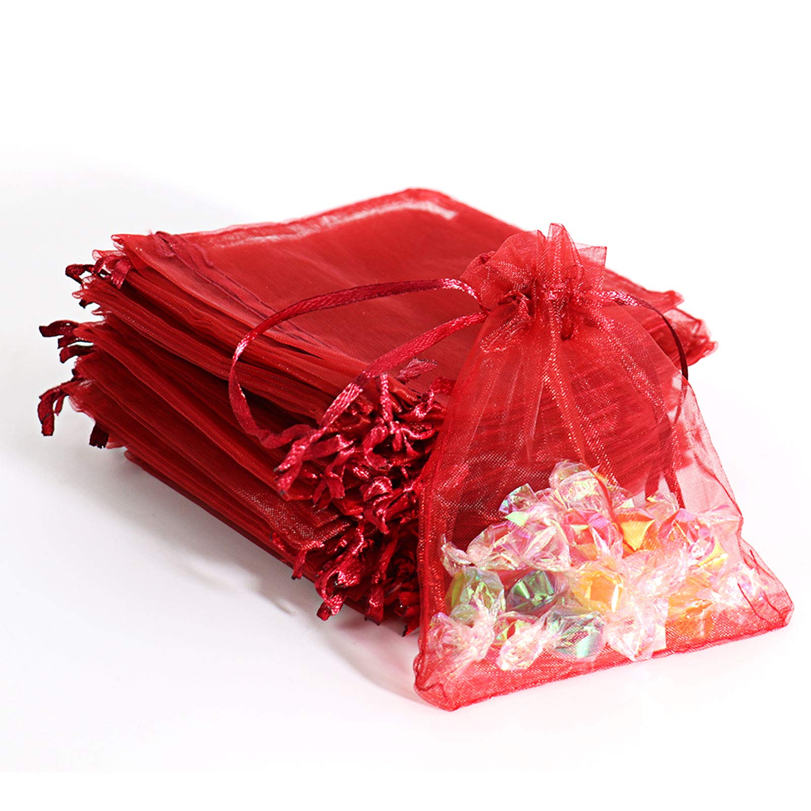 Lautechco 100Pcs 6x8 Inches Wine Organza Gift Bags - Small Mesh Drawstring Bags for Wedding Favors, Christmas Gifts, Party Favors & Jewelry Packaging