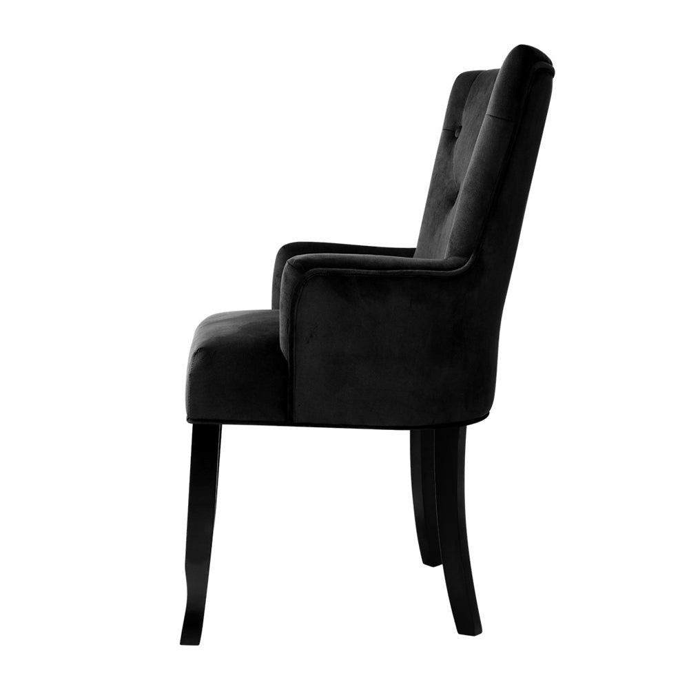 French Provincial Dining Chairs - Velvet Upholstered Wooden Chairs with Retro Black Finish | Elegant Home Decor for Dining Room, Kitchen, or Breakfast Nook