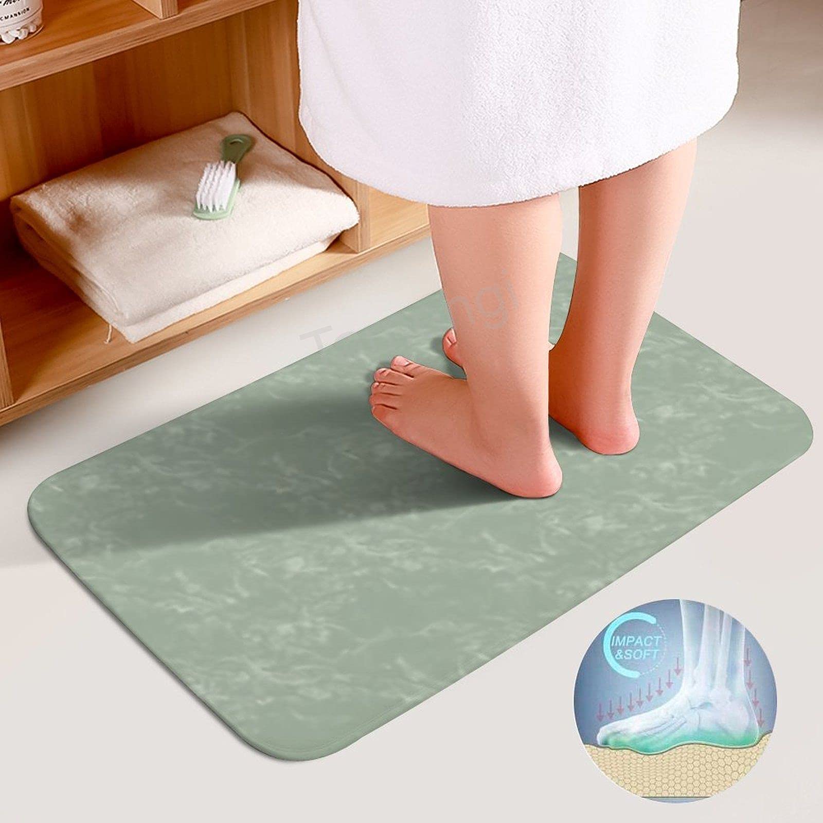 Luxury Marbled Sage 3-Piece Bathroom Rug Set - Coral Velvet Non-Slip Floor Mat, U-Shaped Contour Mat & Toilet Lid Cover - Soft Absorbent Shower Mats for Bathroom Safety (20