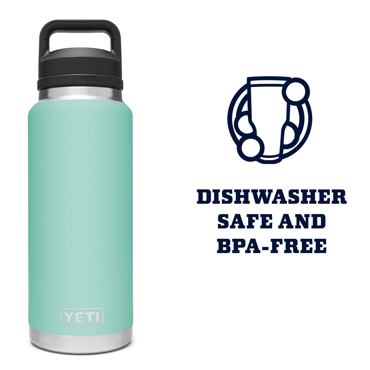 YETI Rambler 36 oz Stainless Steel Vacuum Insulated Water Bottle with Chug Cap - Seafoam Green | Leakproof & Sweatproof | Perfect for Hiking, Camping & Outdoor Adventures