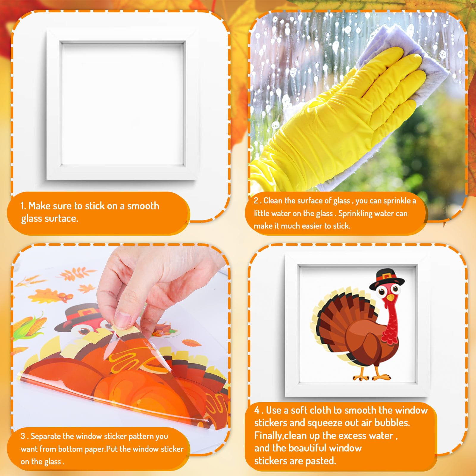 9 Sheet Thanksgiving Window Clings - Autumn Turkey Pumpkin Fall Leaves Window Decals for Home, School, Office Decor | Seasonal Party Supplies & Holiday Gifts | Perfect for Thanksgiving Decorations, Classroom Activities & Festive Home Styling