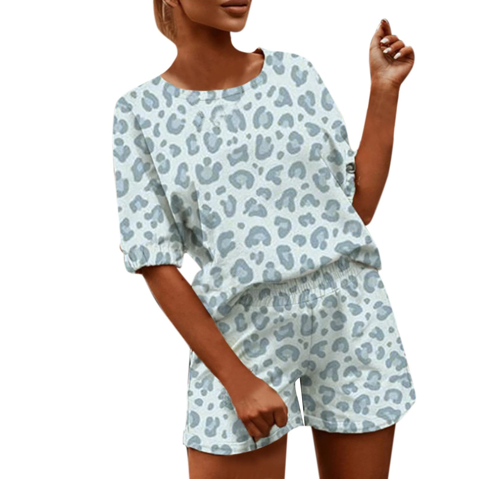 Plus Size Women's Workout Sets - Leopard Print Two-Piece Outfits with Boy Shorts for Gym, Yoga & Beachwear | Casual Athletic Wear for Curvy Women