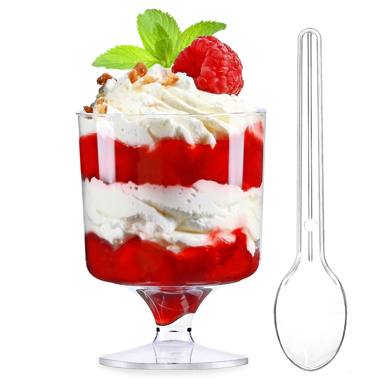 TOFLEN 80-Pack 5 Oz Mini Plastic Dessert Cups with Spoons | Round Party Appetizer Goblets for Mousse, Pudding, Dessert Shooters | Perfect for Weddings, Baby Showers & Cocktail Parties