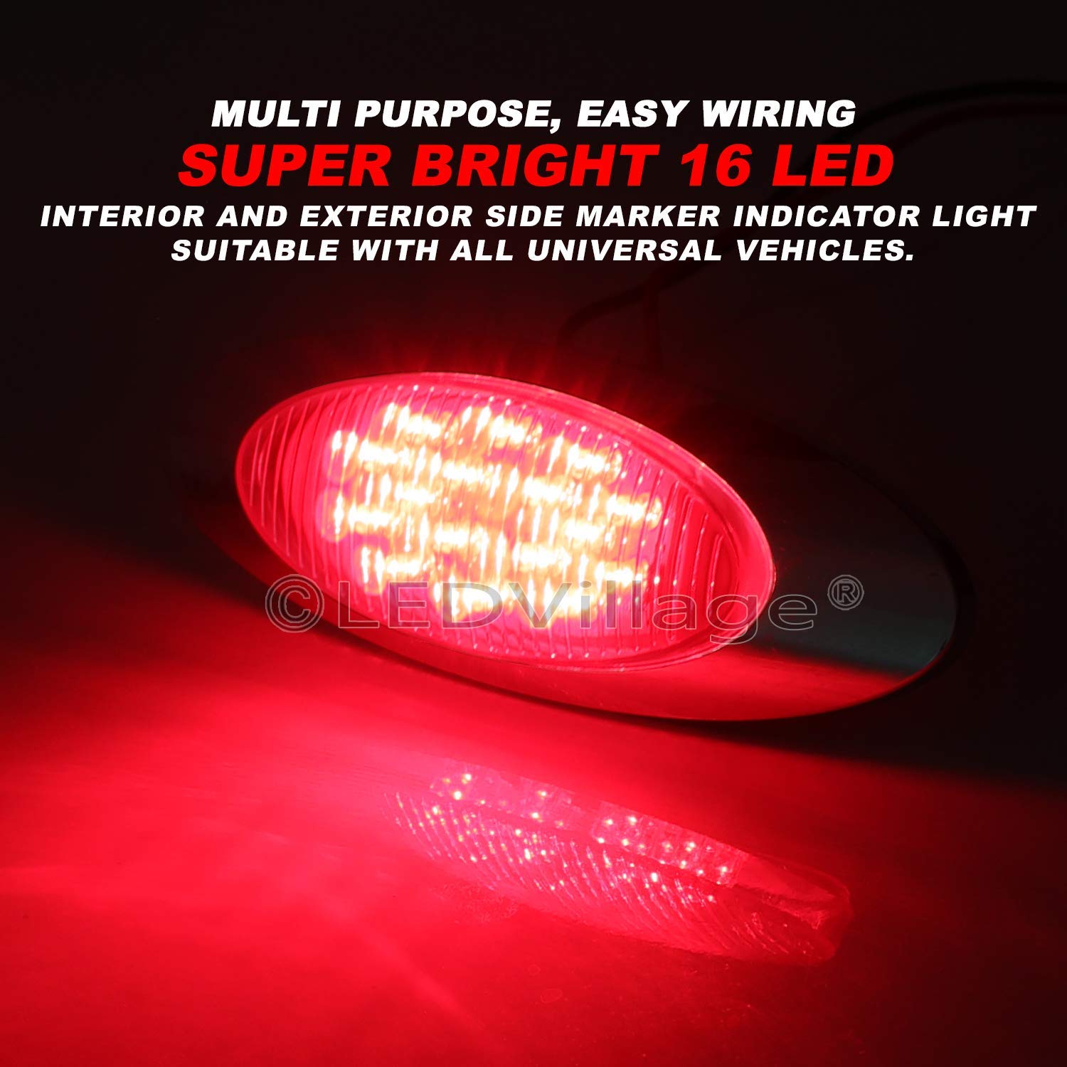 4 Pack 6.5 Inch Red LED Oval Side Marker Lights - 12V DC Waterproof with Chrome Bezel for Trucks, Trailers, Buses & Pickups - Durable Sealed Design for Roof, Cab & Panel Mounting - Perfect for Night Driving & Vehicle Safety Lighting