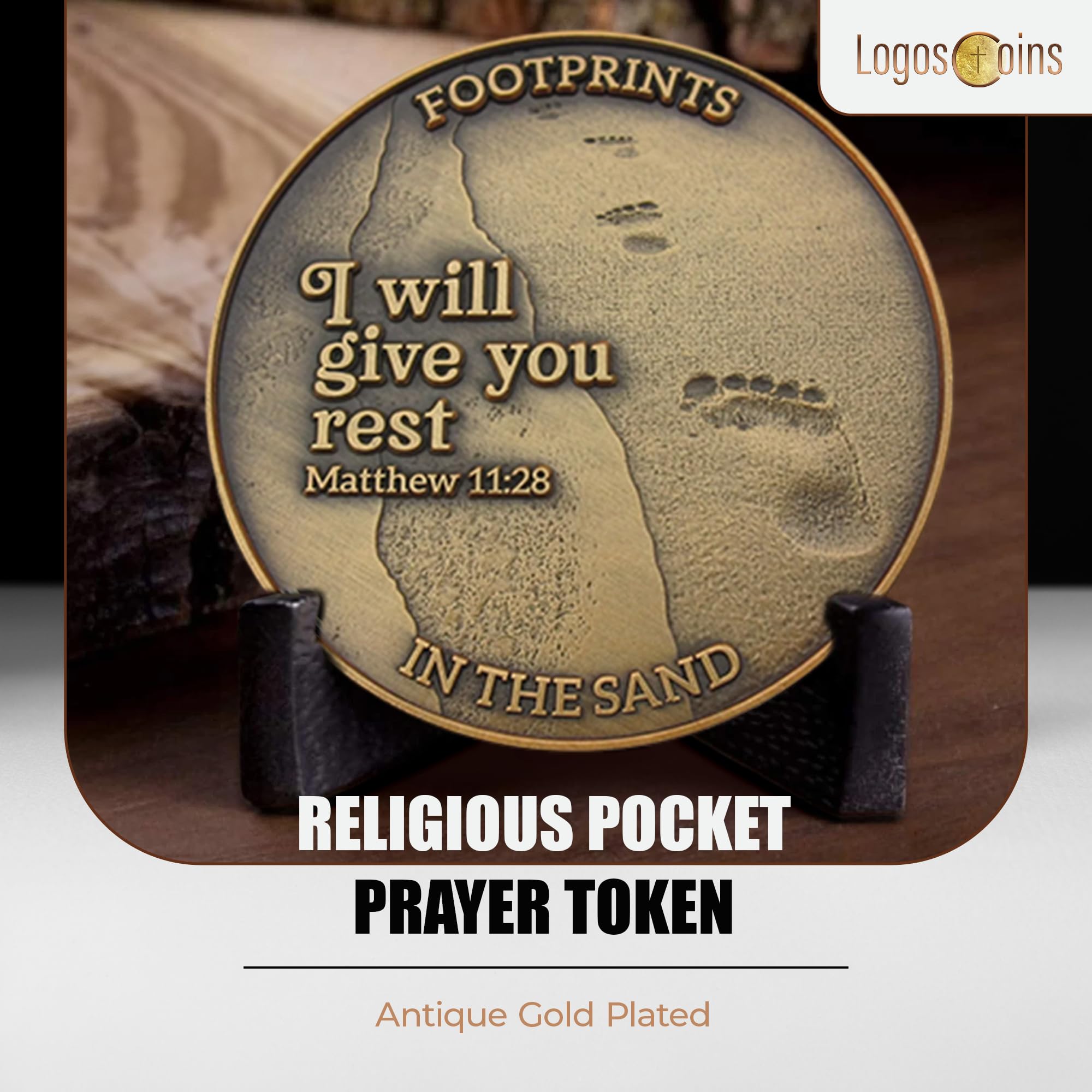 Matthew 11:28 Christian Challenge Coin - Pack of 10 Antique Gold Plated 1.75