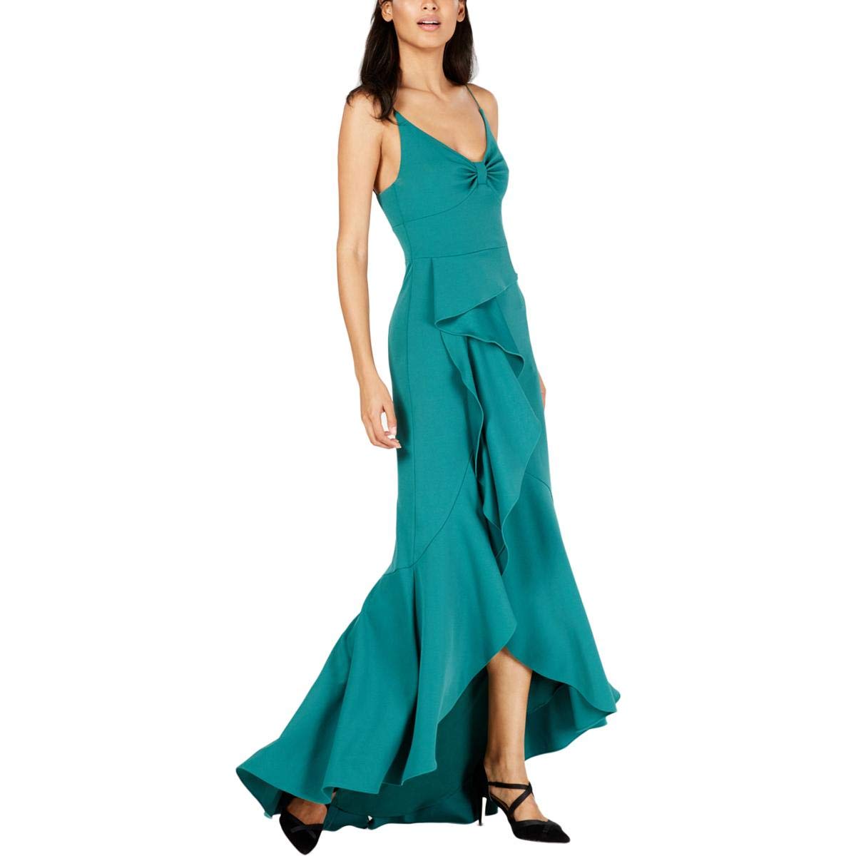 Adrianna Papell Women's Ruffled Cascade Formal Evening Dress in Emerald Green - Perfect for Prom, Wedding & Black Tie Events