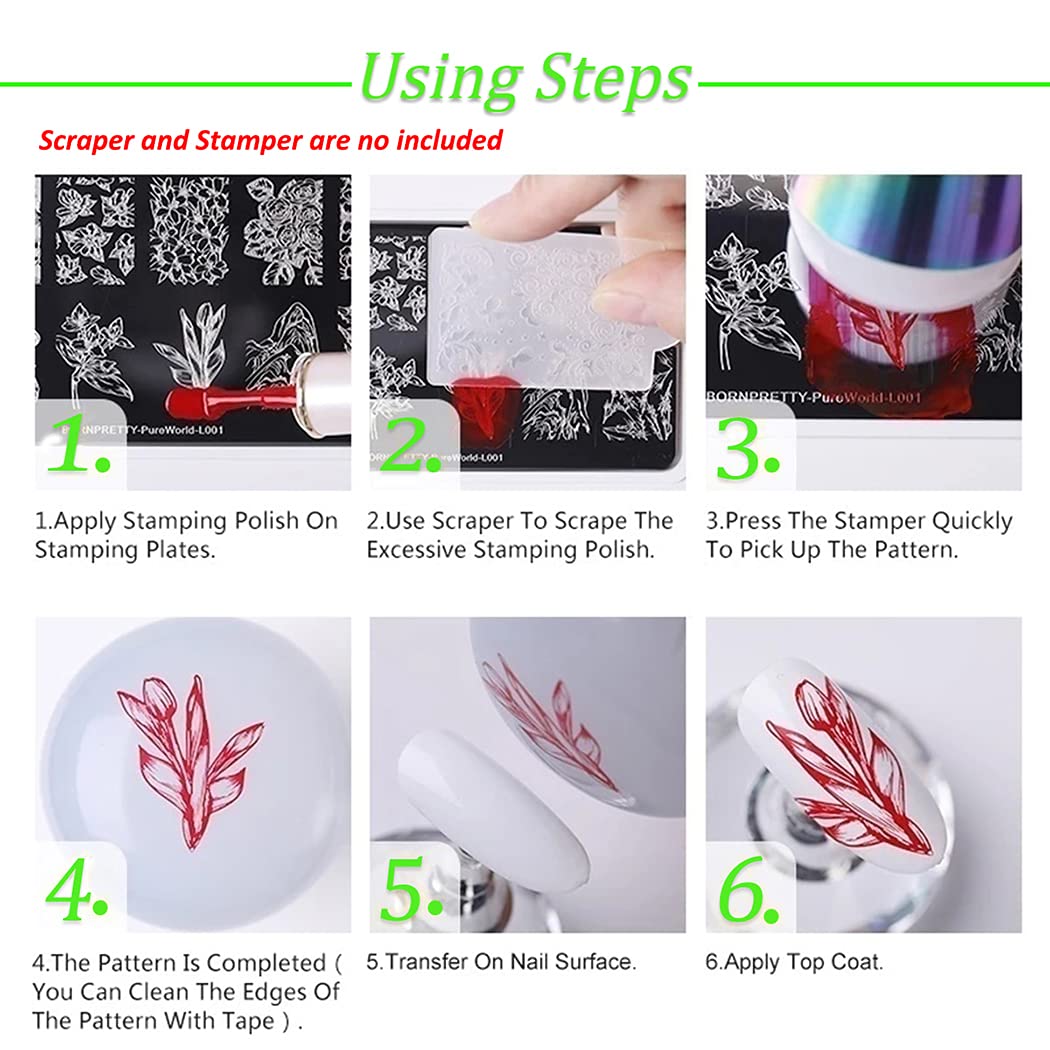 JERCLITY 6pc Nail Art Stamping Kit with Butterfly, Heart & Flower Designs - Professional Nail Stamping Plates for Manicures, Perfect for Holidays & Special Occasions