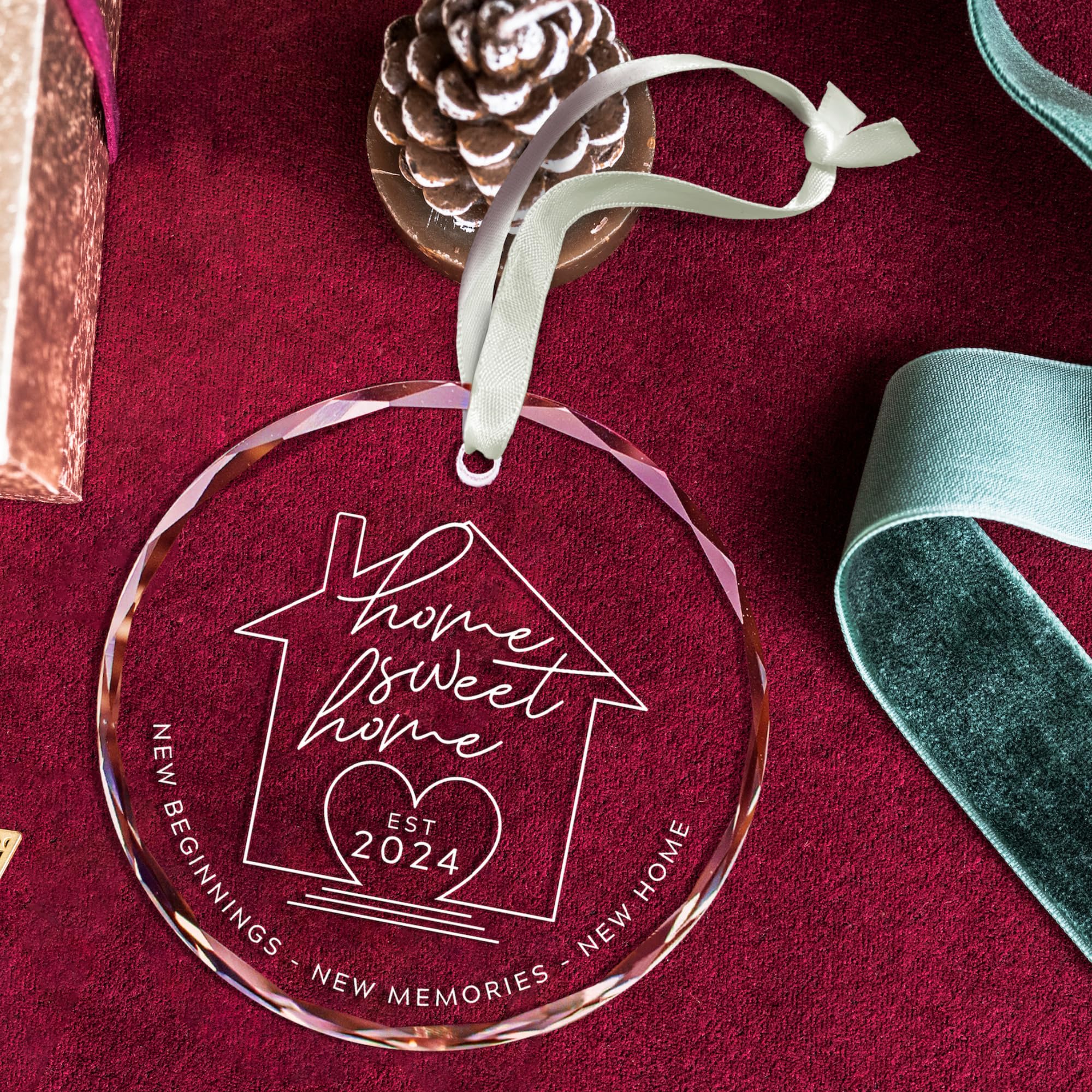 Housewarming Gifts for New Home Owners - Elegant Glass Christmas Ornament 2024 | Perfect Housewarming Gift for Women & New Home Decor | Ideal for Holiday Decorations & First Home Celebrations