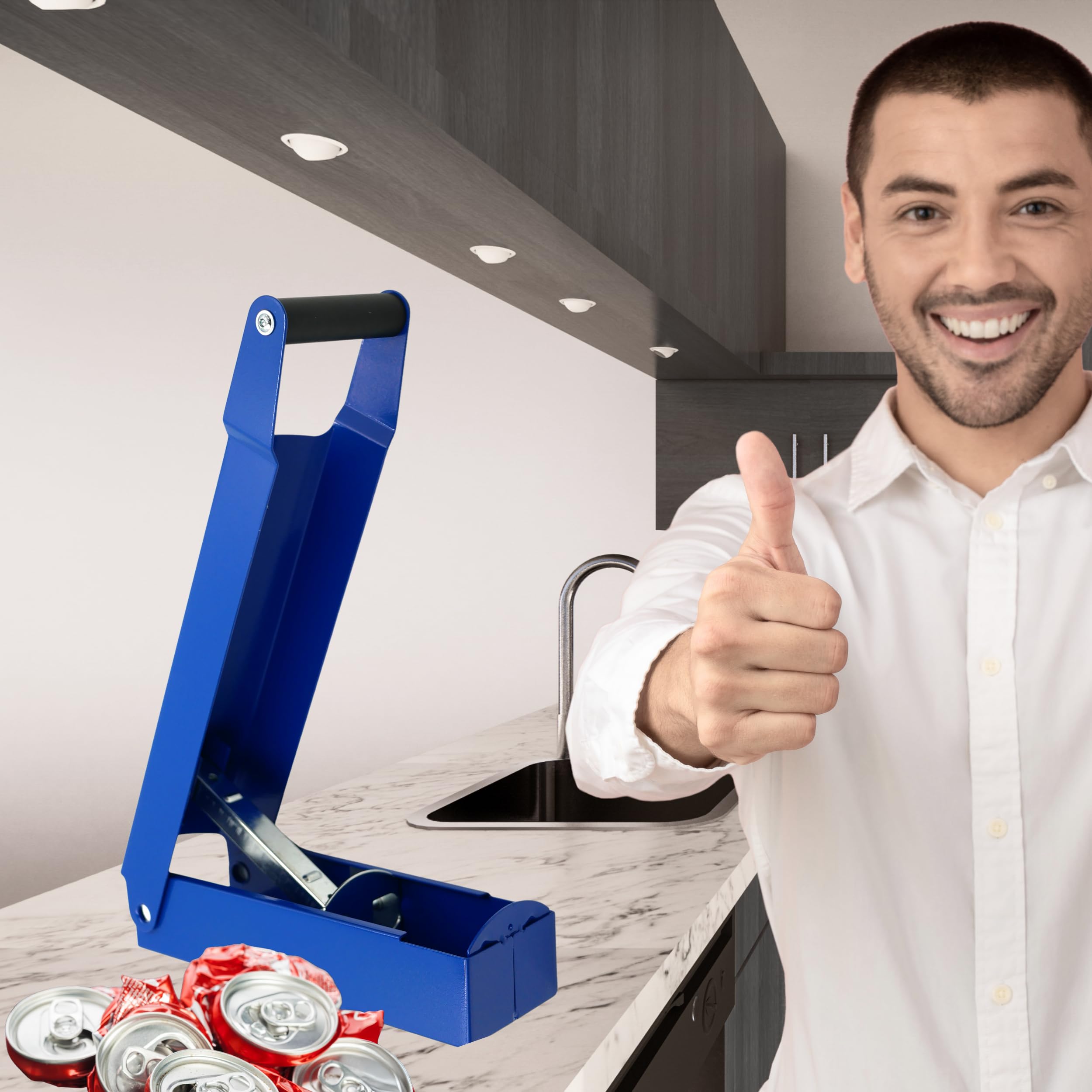 Heavy Duty Wall Mounted Can Crusher for Recycling - Blue Aluminum Can Compactor for Soda, Beer & Plastic Bottles | Perfect for Home, Garage & Recycling Centers | Eco-Friendly Waste Reduction Solution
