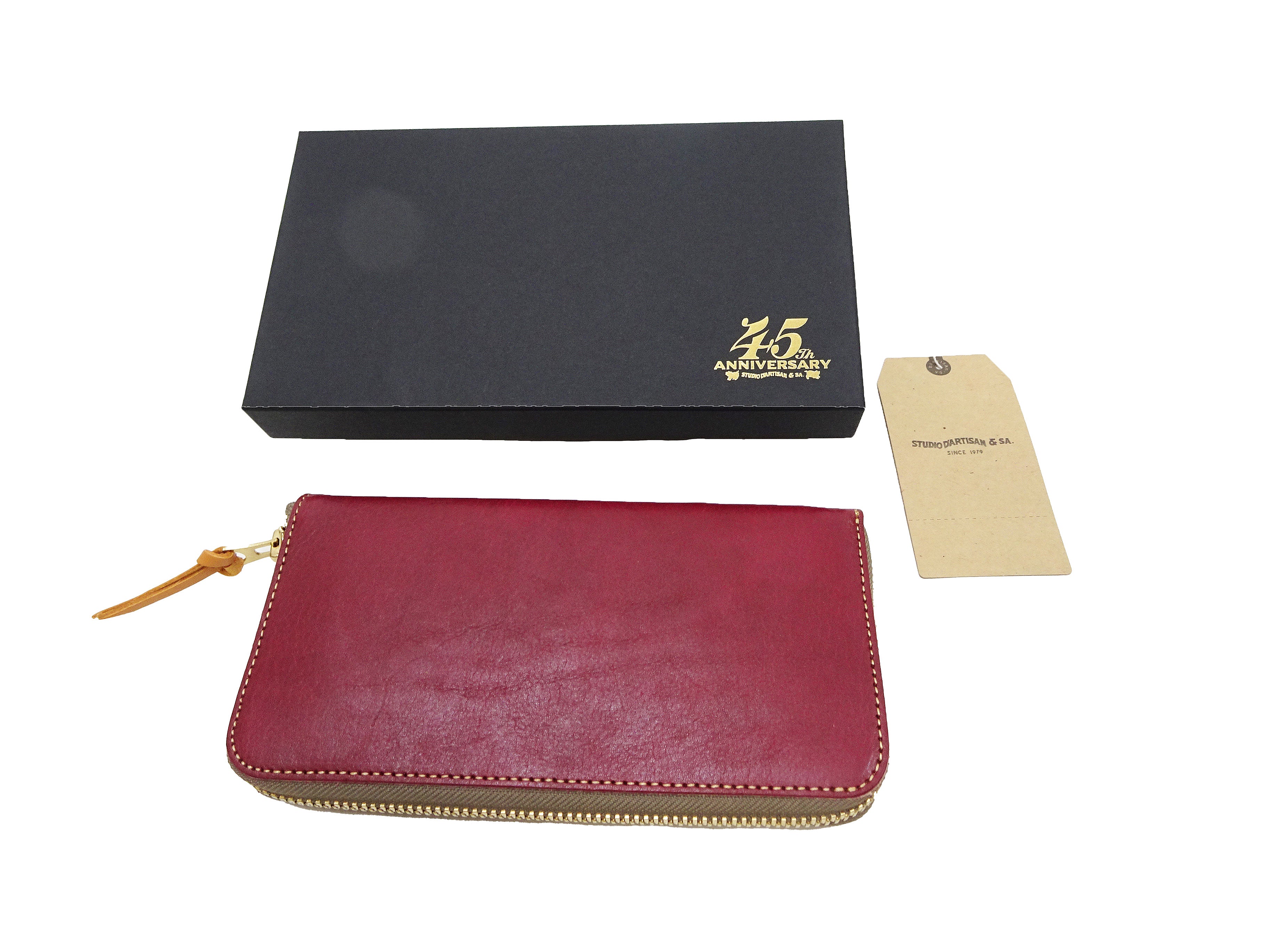 Studio D'artisan Men's Natural Plant Dyed Leather Zip Around Long Wallet SP-097 (Earth Red) - Slim Bifold RFID Blocking Wallet for Everyday Carry & Travel