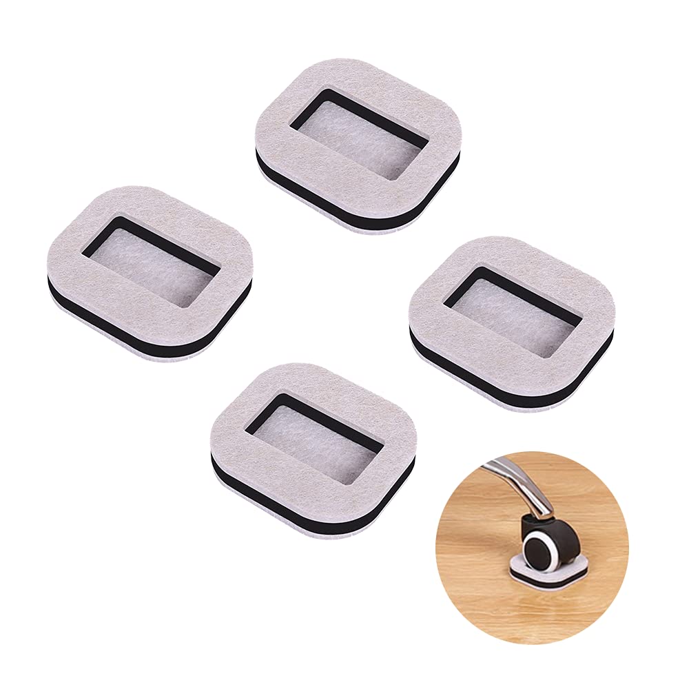Furniture Caster Cups with Felt Pads - 4 Pack Beige Wheel Stoppers for Hardwood Floors | Protects Against Scratches | Perfect for Beds, Chairs, Sofas & Office Furniture