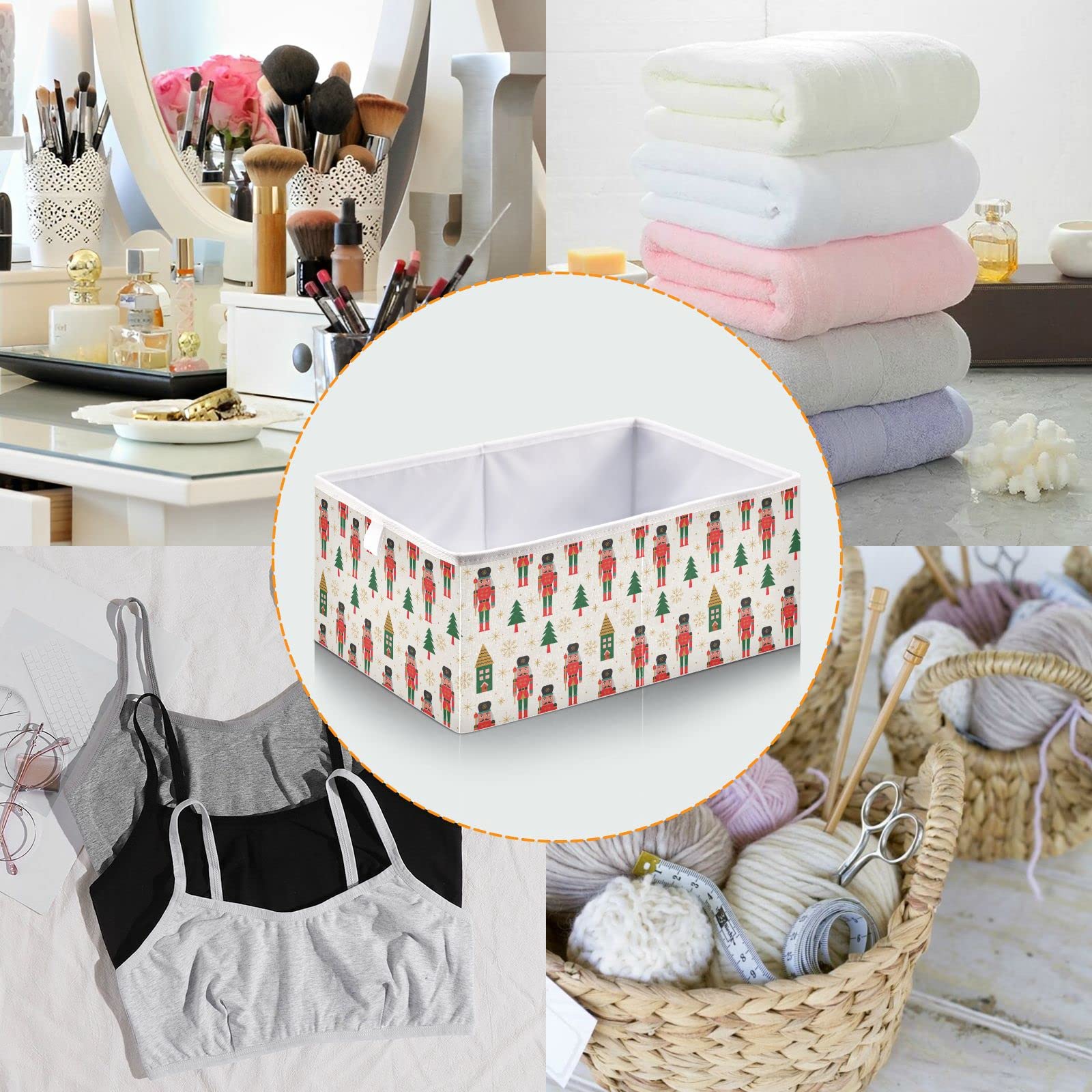 QUGRL Cute Nutcracker Cube Storage Bins - 11x11 Inch Organizer Baskets for Clothes, Toys & Holiday Decor - Perfect for Shelves, Closet, Office, Dorm & Bedroom - Christmas Tree Storage & Home Organization Solution