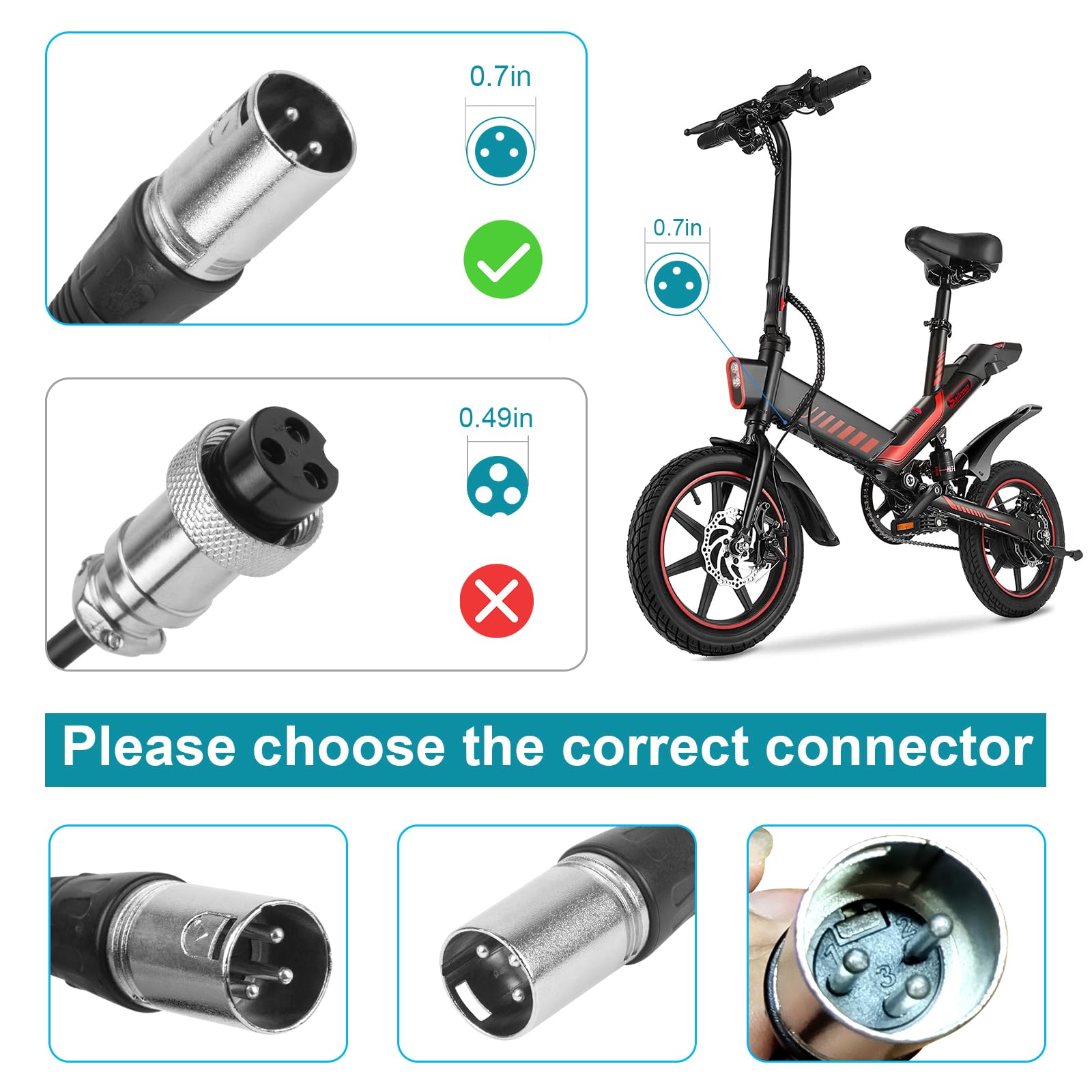 36V 42V 2A Lithium Battery Charger for Electric Bikes - 10 Series Male 3-Pin XLR Connector - Perfect for E-Bike, Scooter & Mobility Scooter Charging