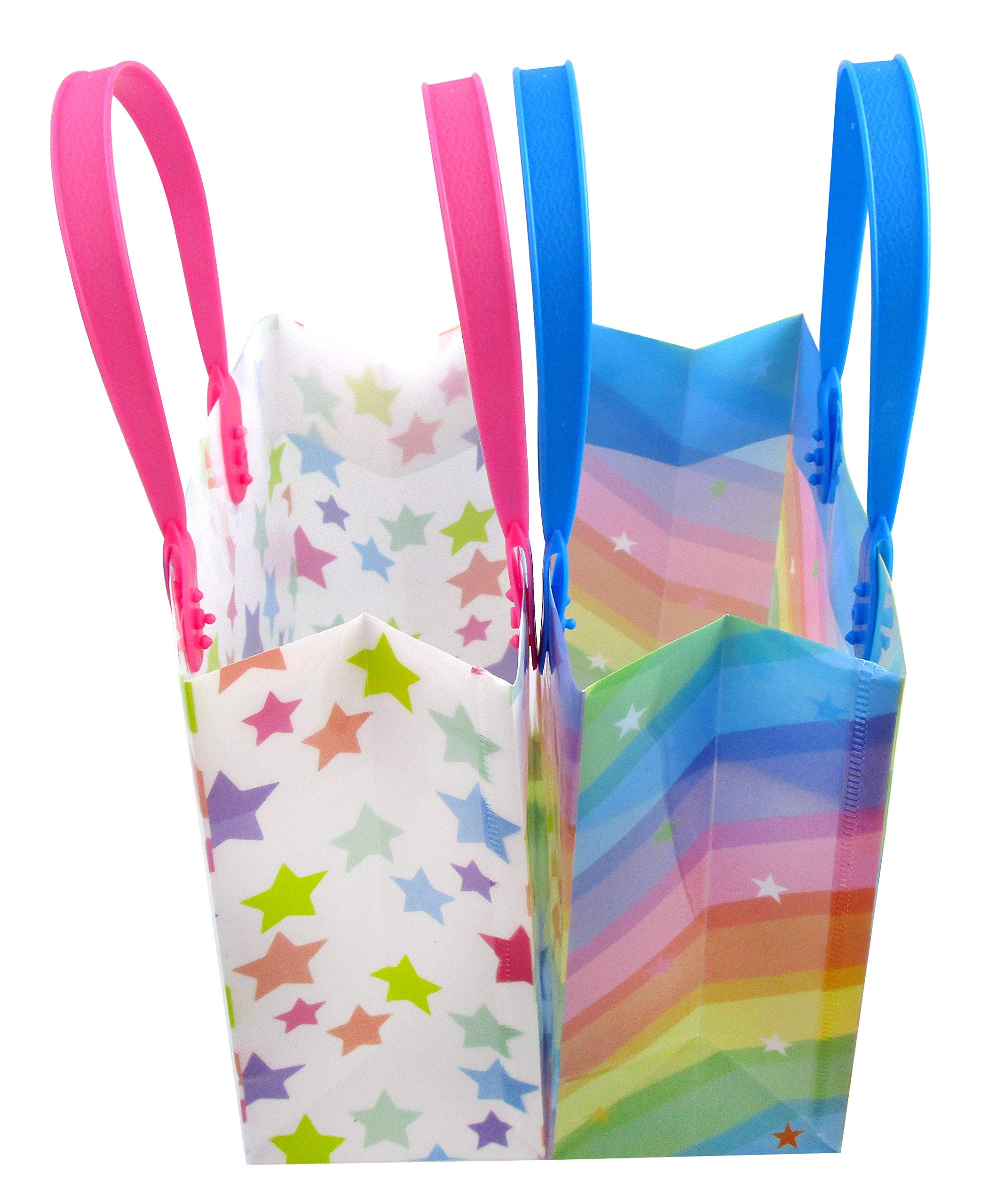 Colorful Rainbow Party Favor Bags with Handles - 12 Pack Birthday Candy Treat Bags for Kids, Baby Showers, Easter Celebrations & Holiday Gift Giving