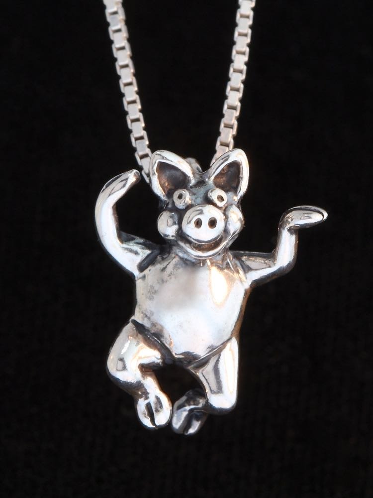 Three Little Pigs Sterling Silver Hands Up Charm Pendant - Perfect for Necklaces, Bracelets & Gifts | Cute Pig Jewelry for Animal Lovers