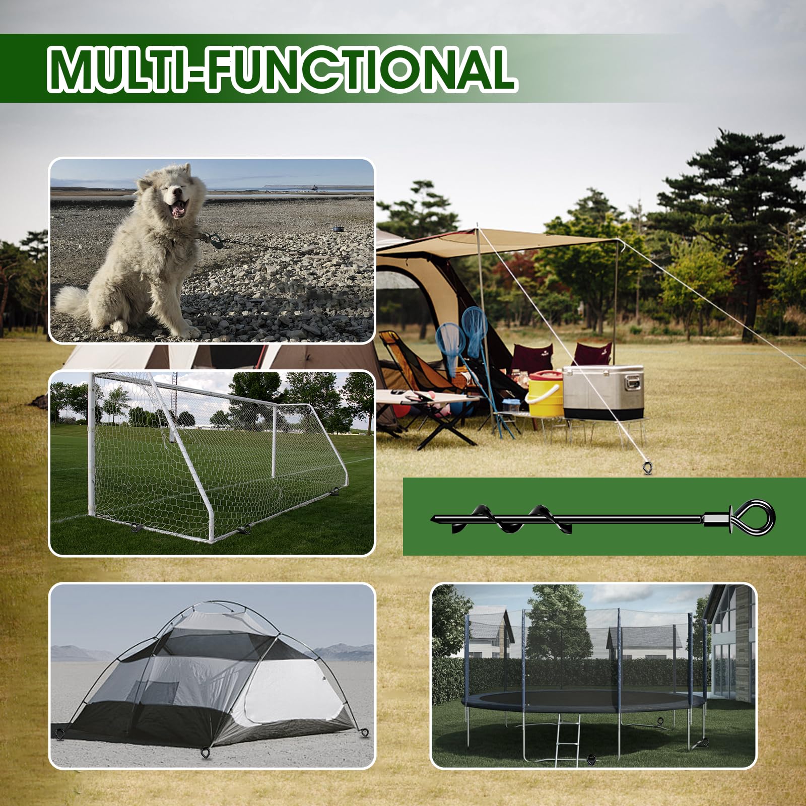 Heavy Duty Trampoline Anchors Set of 8 - Wind Resistant Ground Stakes with Straps for Outdoor Trampoline Safety - Perfect for Backyard, Playground, and Storm Protection