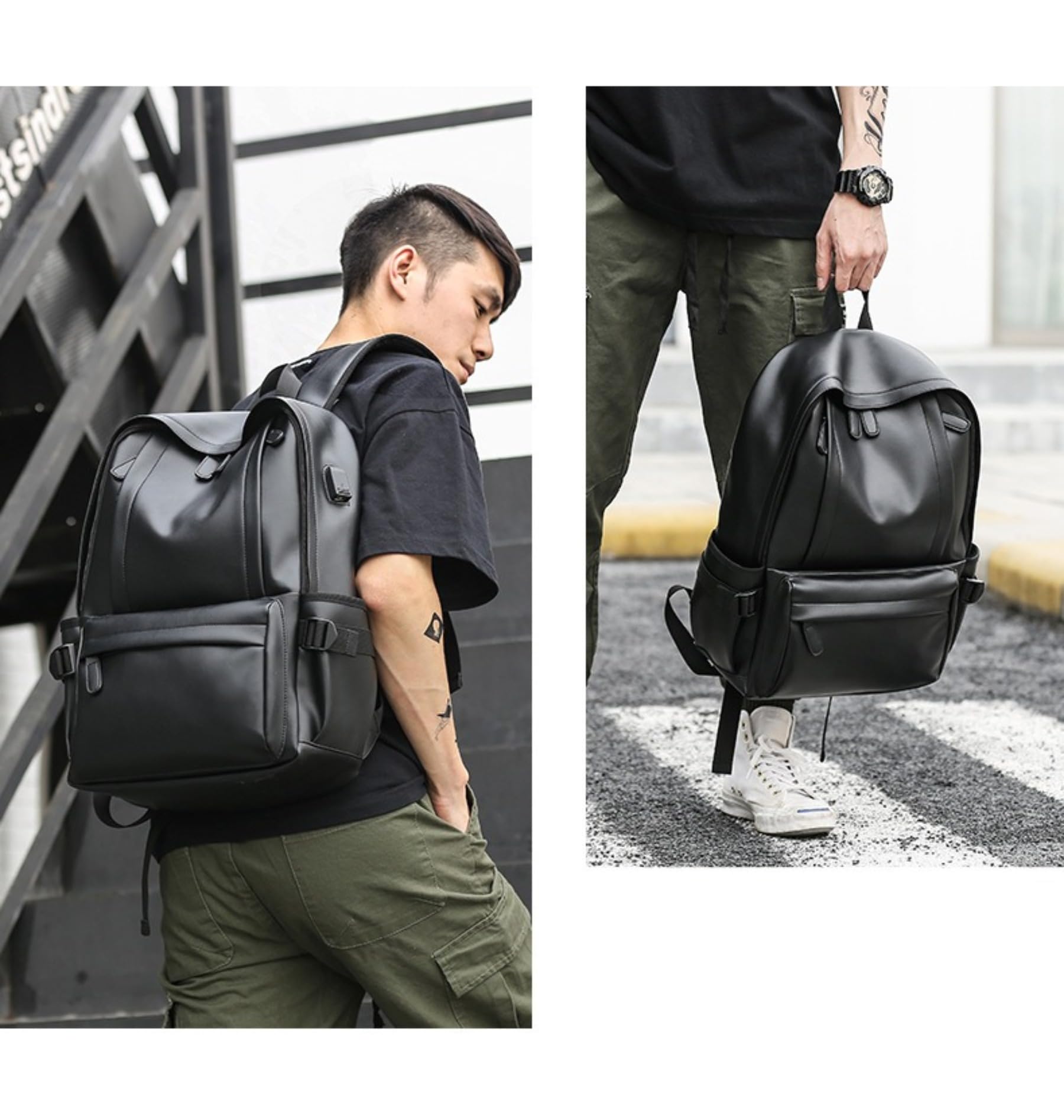 Premium Leather Backpack for Men & Women - Large Capacity 17 Inch Laptop Backpack - Business Travel, College, Commuting & Outdoor Use - Stylish Durable Water-Resistant Computer Bag (Black)