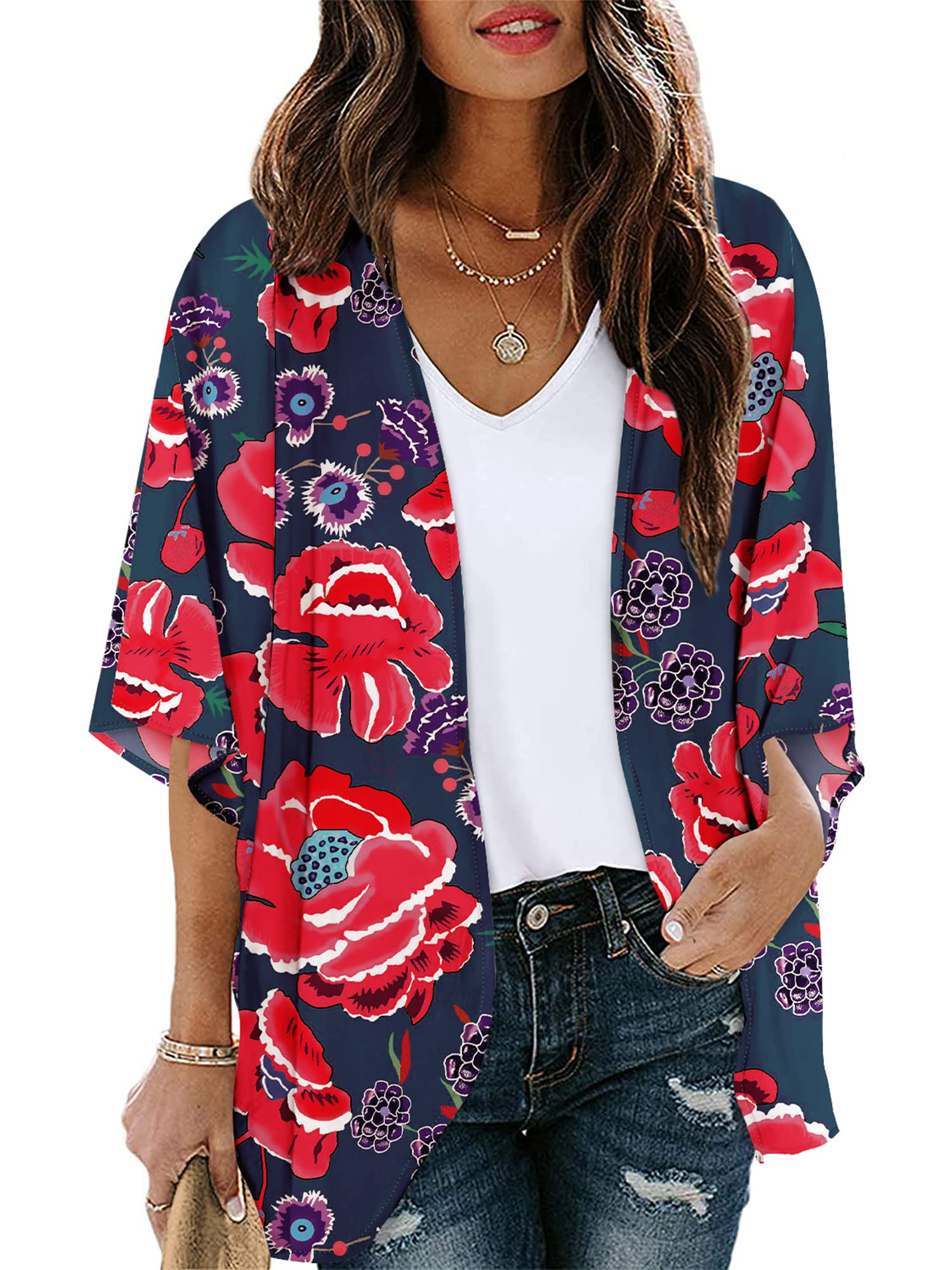 Lightweight Women's Summer Kimono Cardigan - Chiffon Loose Beach Cover Up Tops for Women - Perfect for Beach Vacation, Pool Party & Boho Outfits