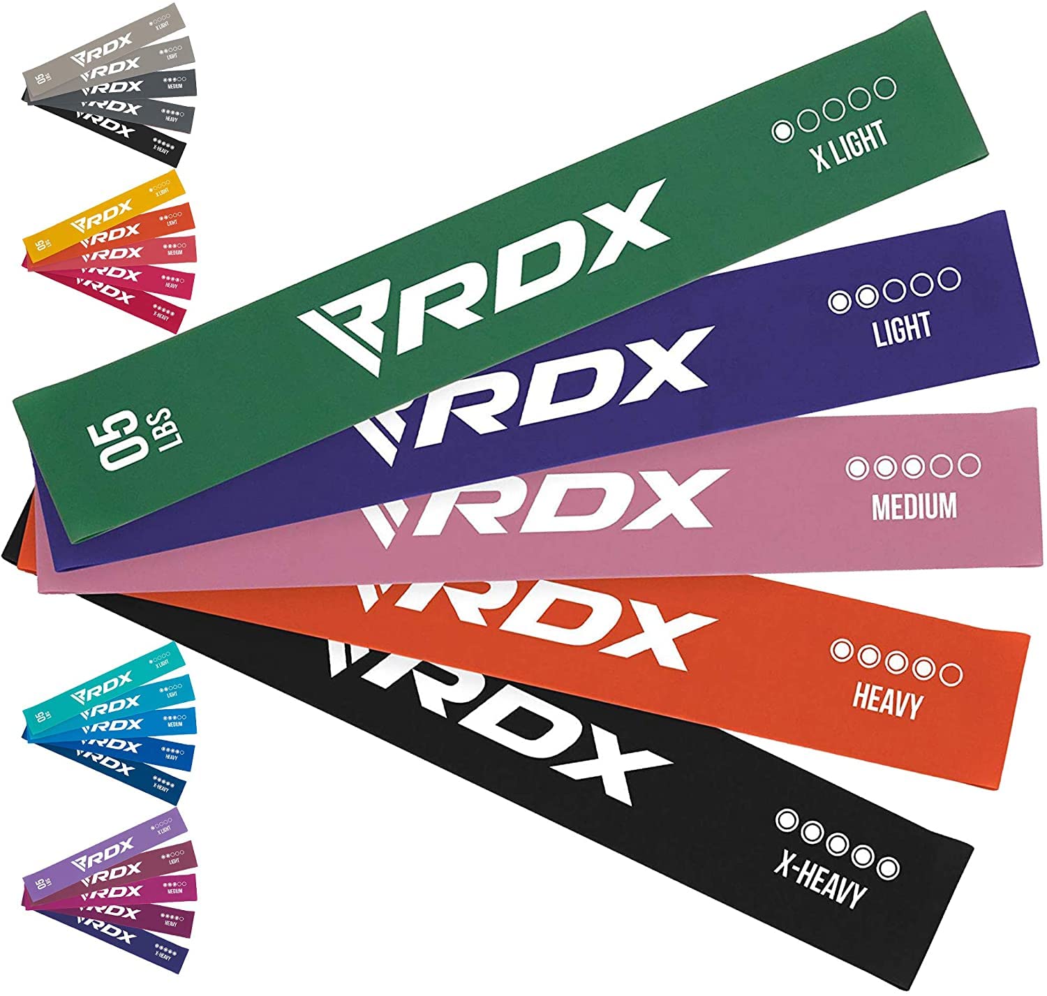 RDX 5-Level Resistance Bands Set - RoHS & CPSIA Certified, Skin-Friendly Thick Stretch Loops for Yoga, Home Gym, Fitness Workout - Perfect for Glutes, Legs, Arms Training, Pilates, Physio & Mobility Exercises - Ideal for Home Workouts, Gym Training & Physical Therapy