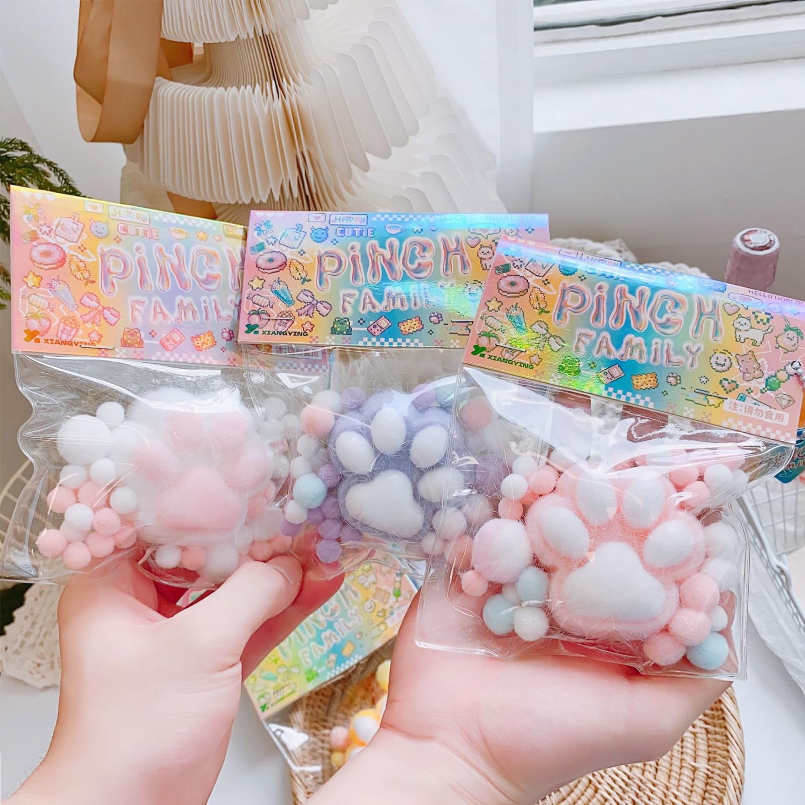 Squishy Cat Paw Stress Relief Toy - Kawaii PVC Sensory Fidget Toy for Kids & Teens, Soft Squeeze Ball with Fur Texture, Anxiety Relief & Focus Aid - Perfect for Home, Office & School (White)